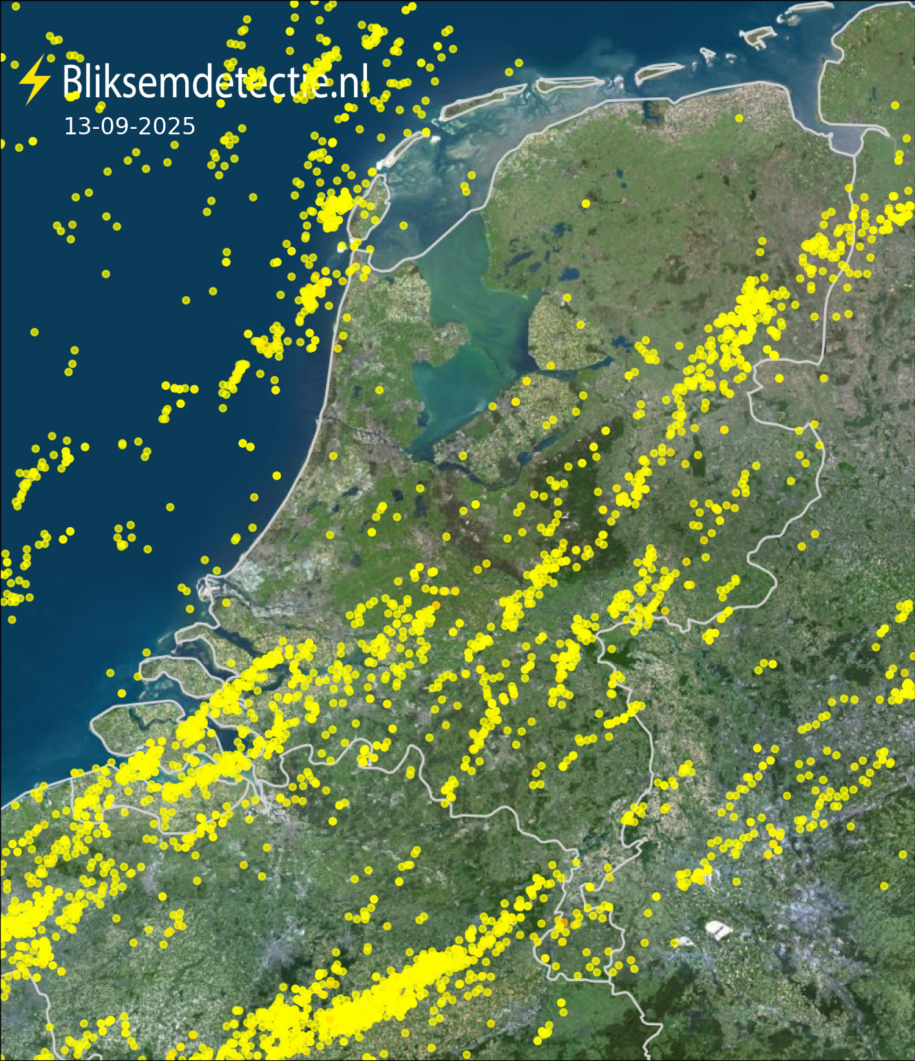 Bliksemkaart Nederland 13 september 2025