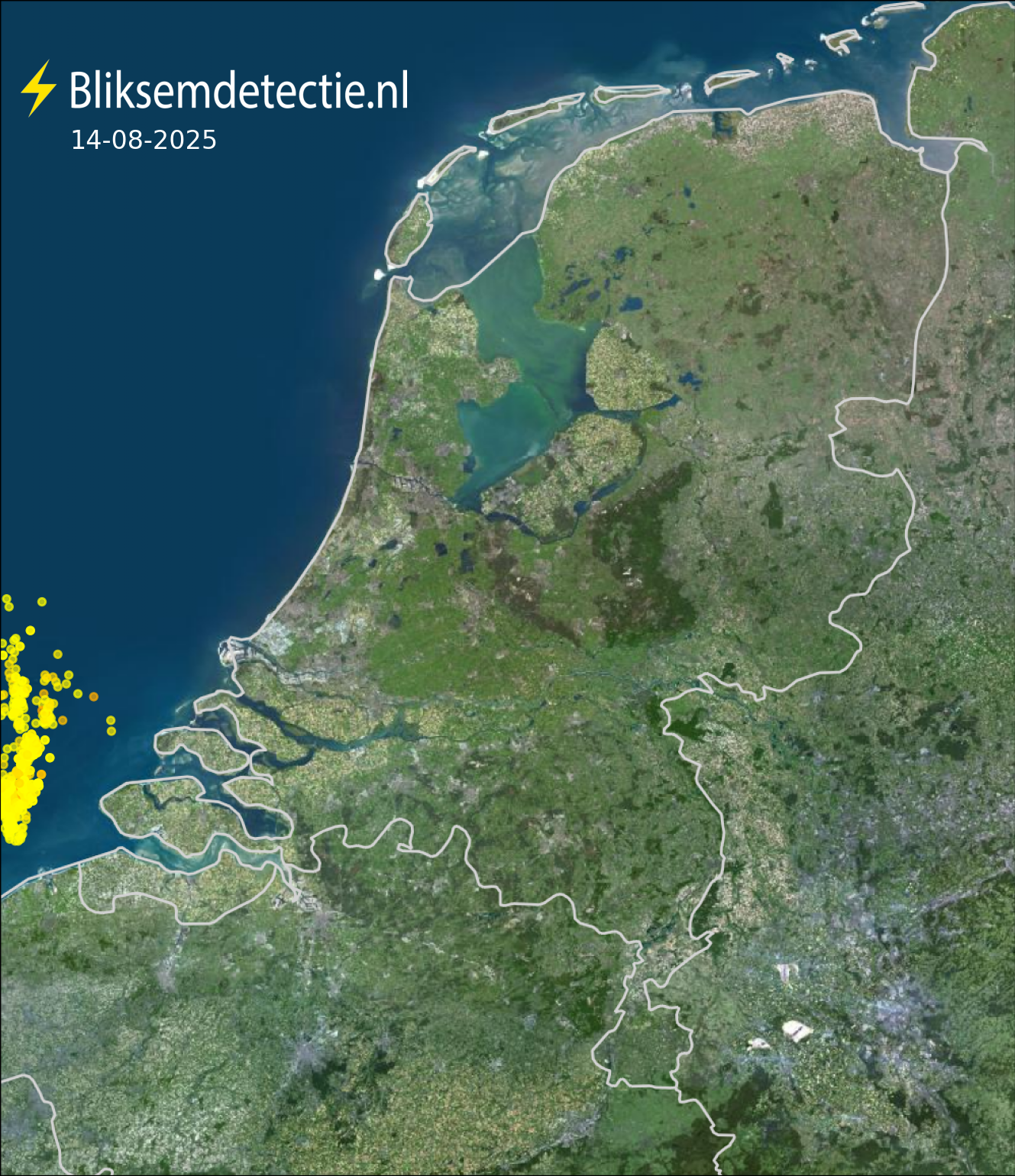 Bliksemkaart Nederland 14 augustus 2025
