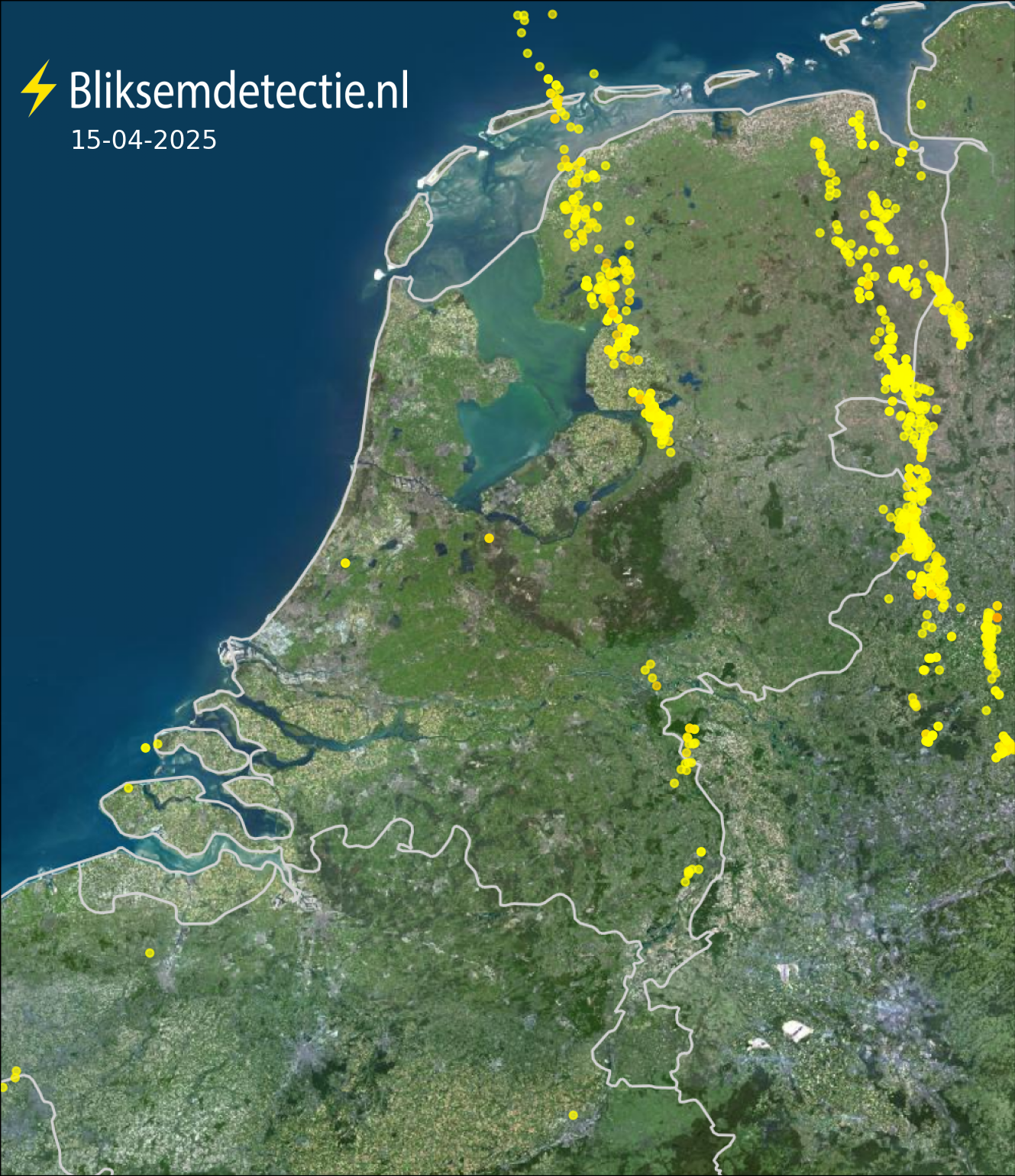 Bliksemkaart Nederland 15 april 2025