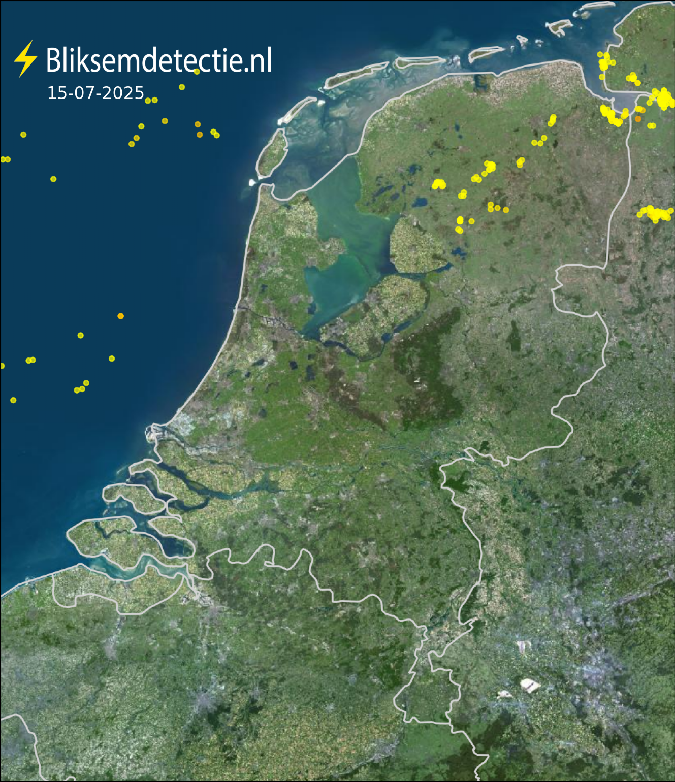 Bliksemkaart Nederland 15 juli 2025