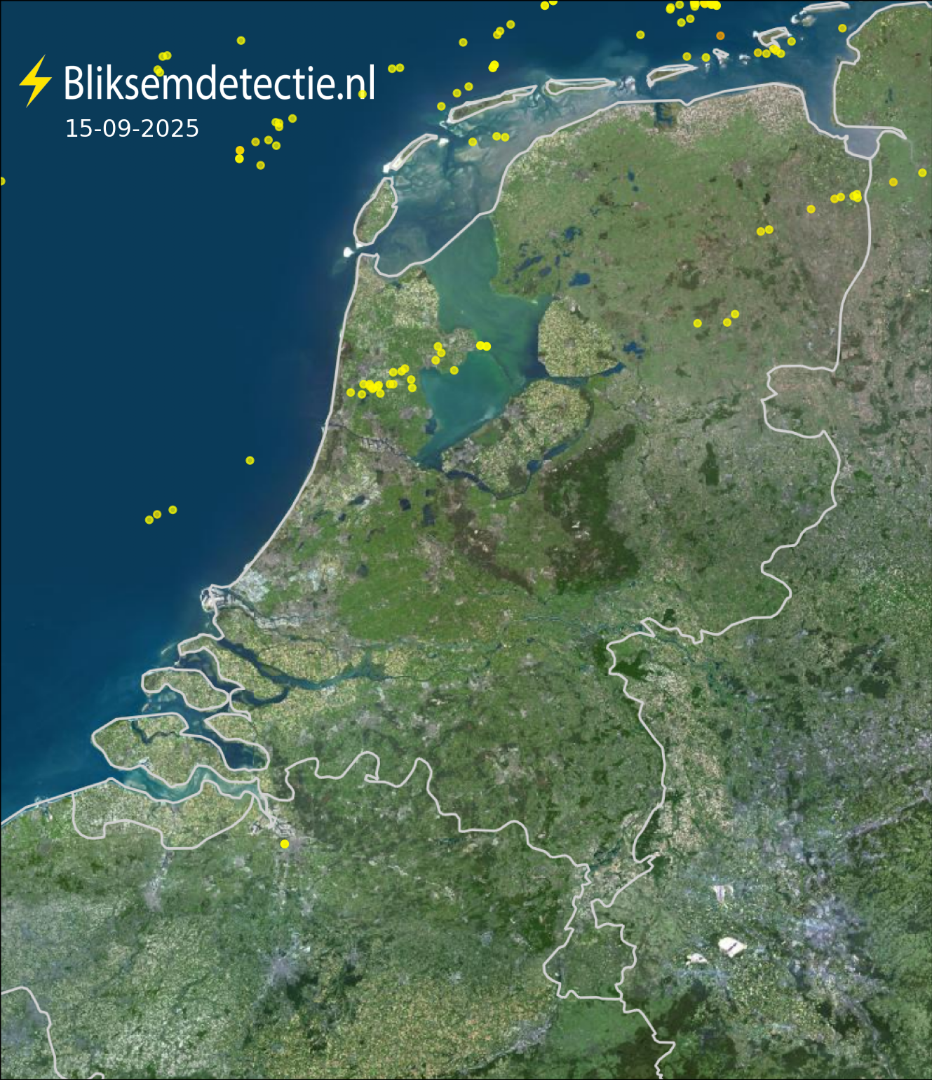 Bliksemkaart Nederland 15 september 2025