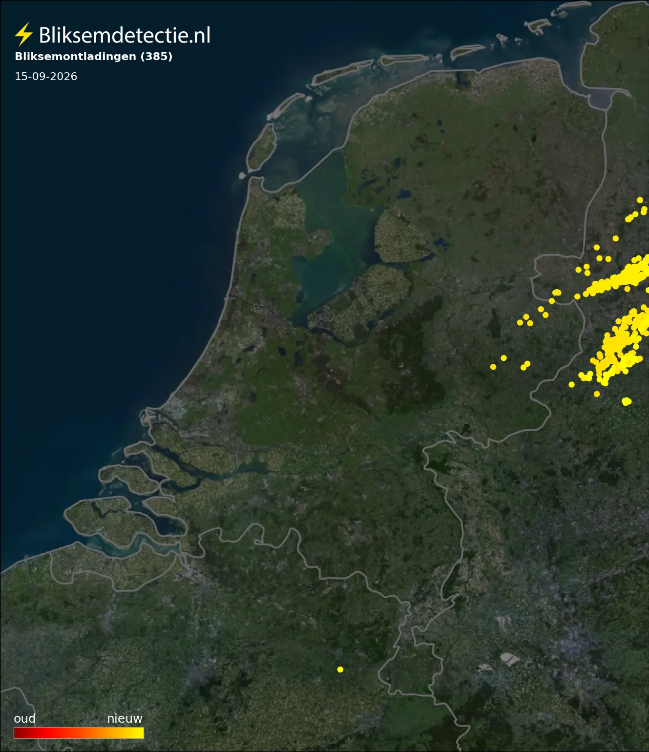 Bliksemkaart Nederland 15 september 2026