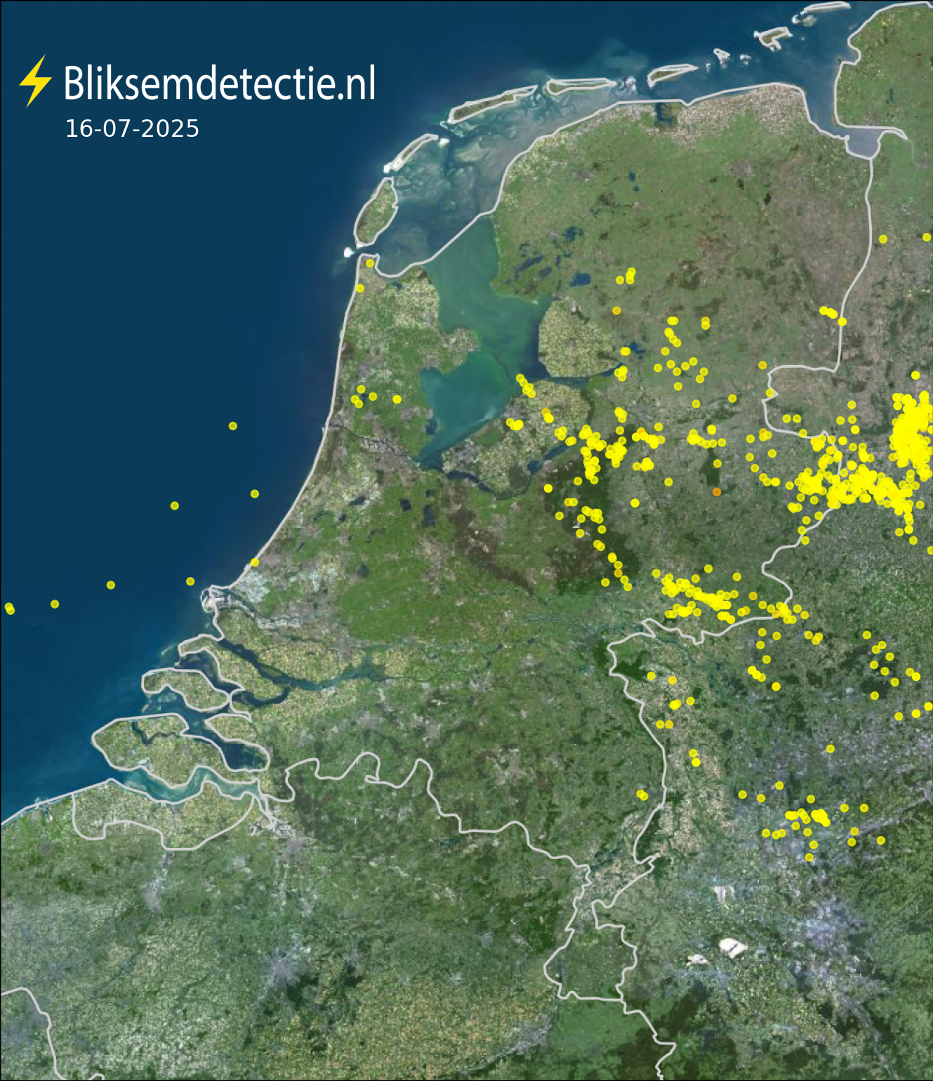 Bliksemkaart Nederland 16 juli 2025