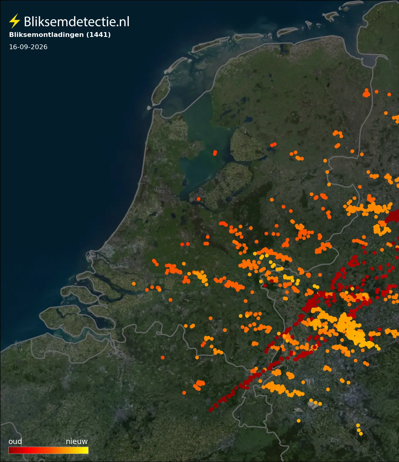 Bliksemkaart Nederland 16 september 2026