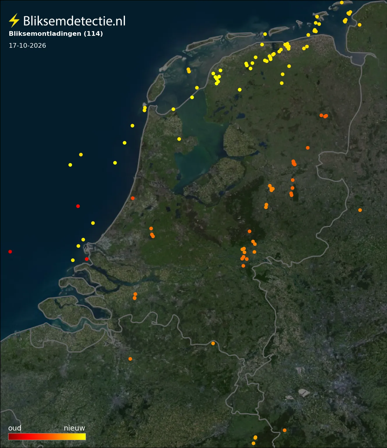 Bliksemkaart Nederland 17 oktober 2026