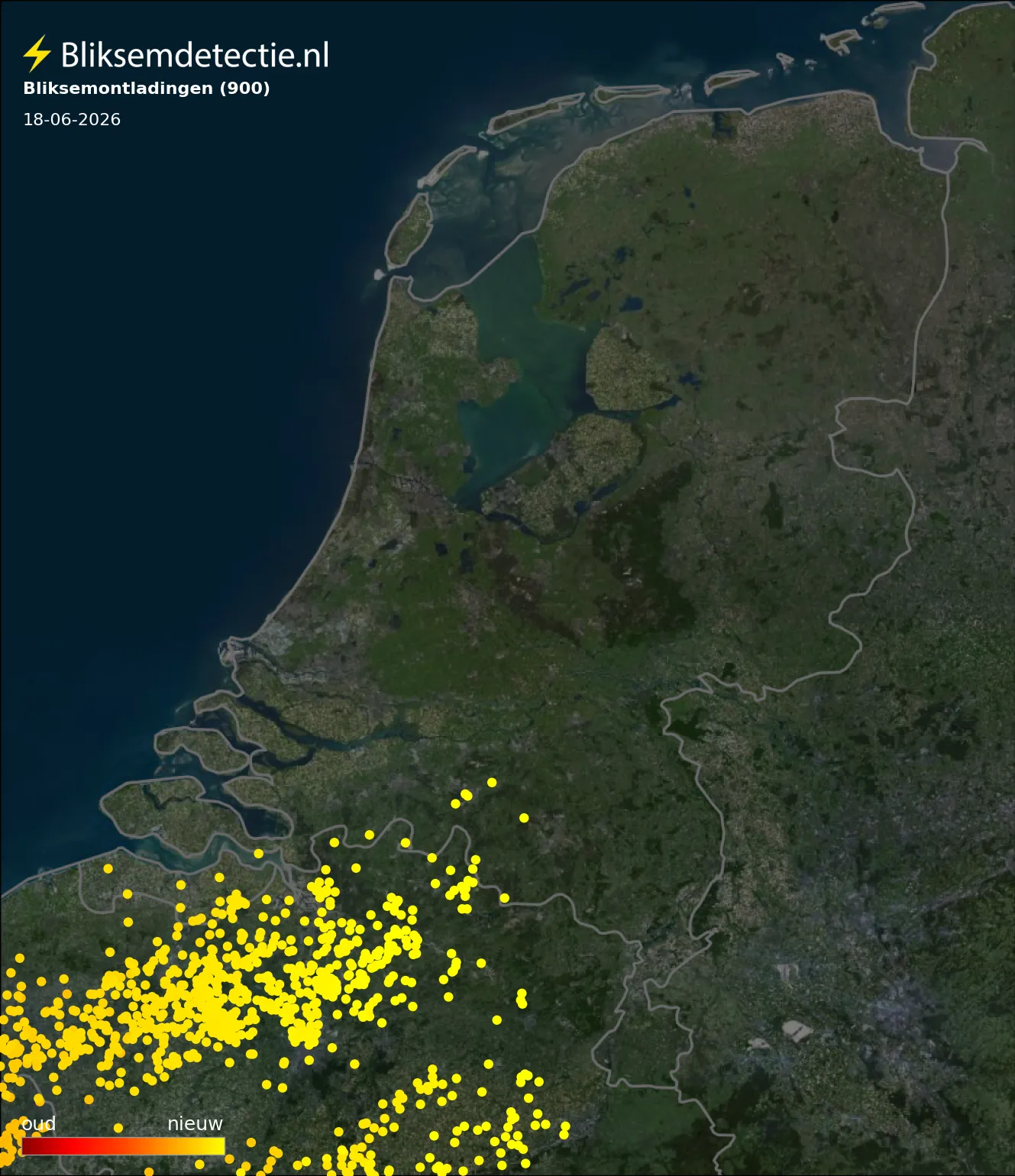Bliksemkaart Nederland 18 juni 2026