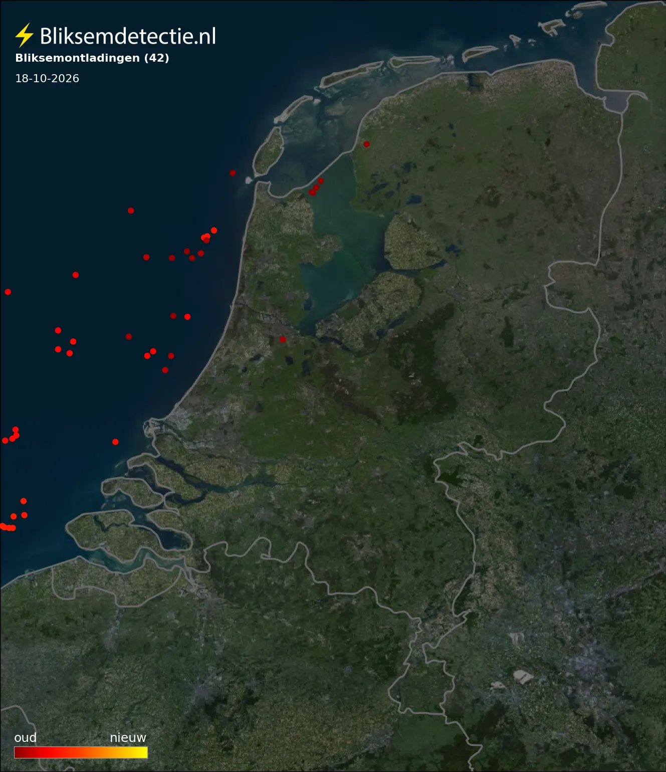 Bliksemkaart Nederland 18 oktober 2026