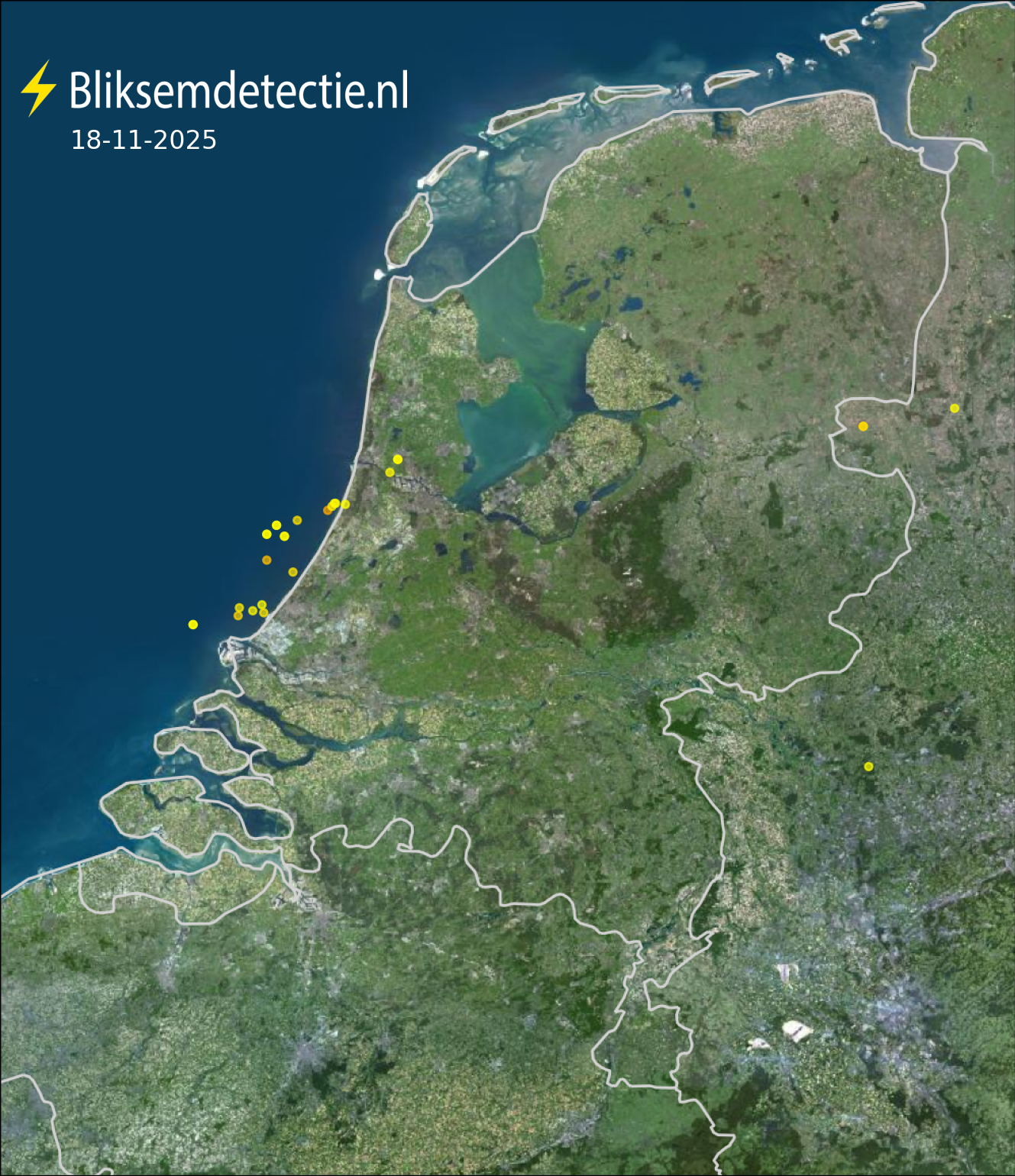 Bliksemkaart Nederland 18 november 2025