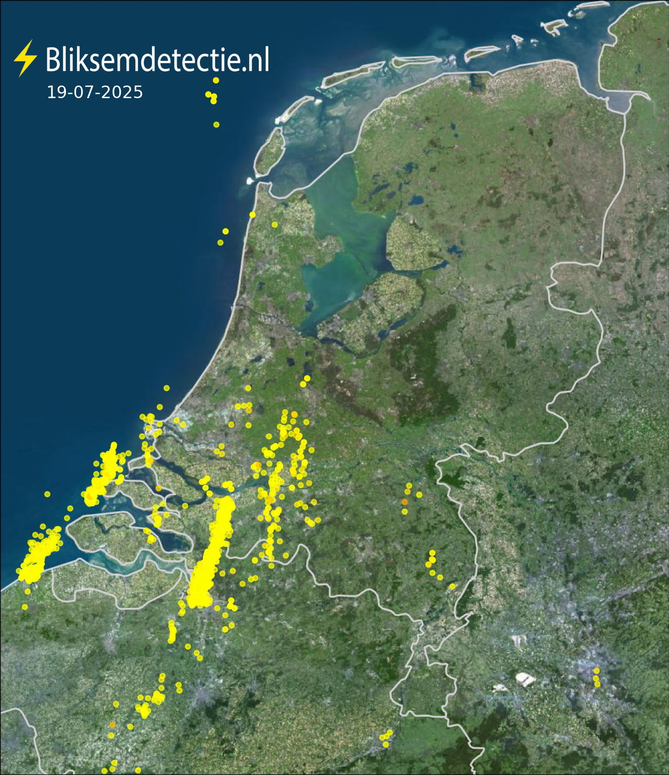 Bliksemkaart Nederland 19 juli 2025