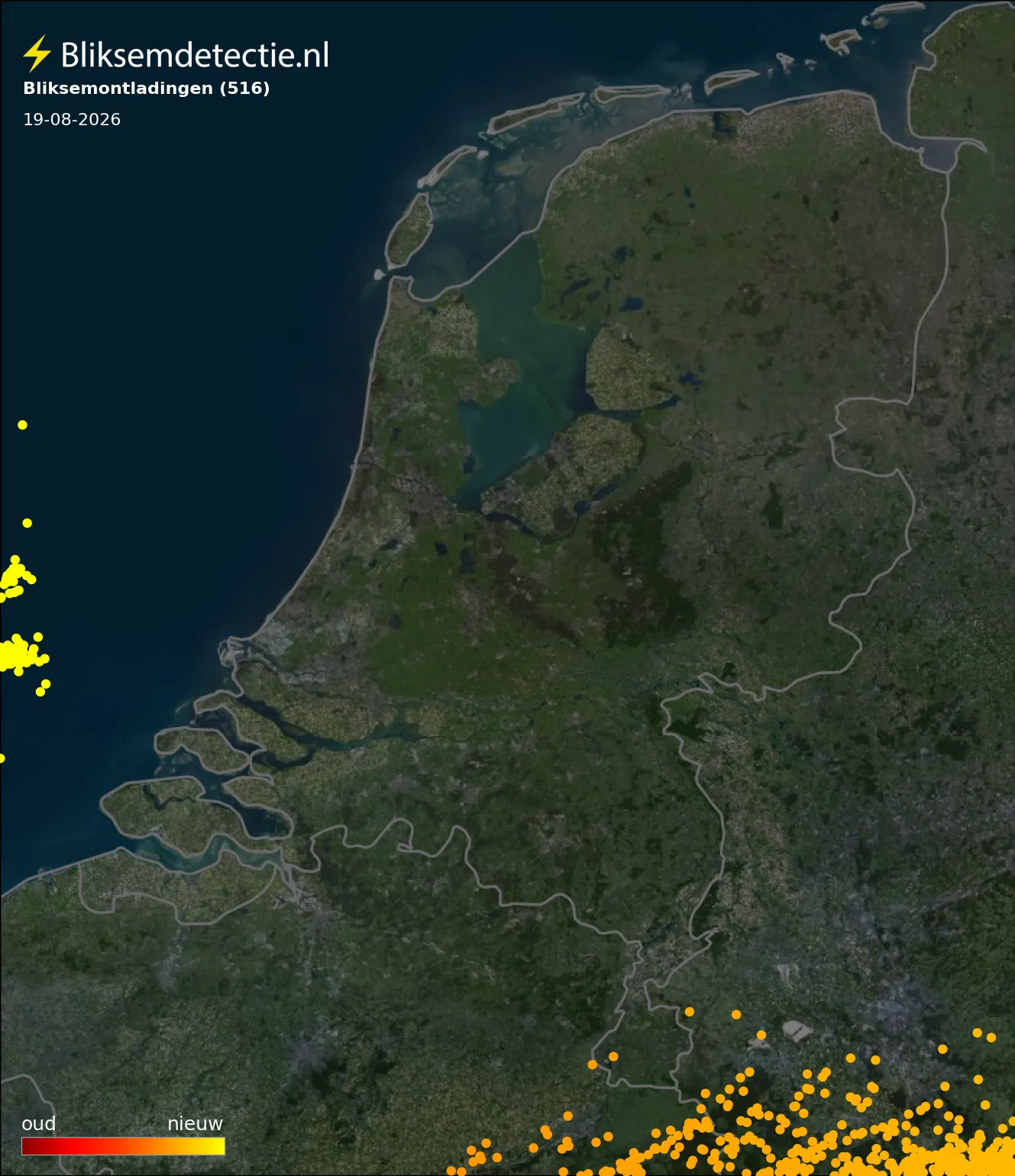 Bliksemkaart Nederland 19 augustus 2026