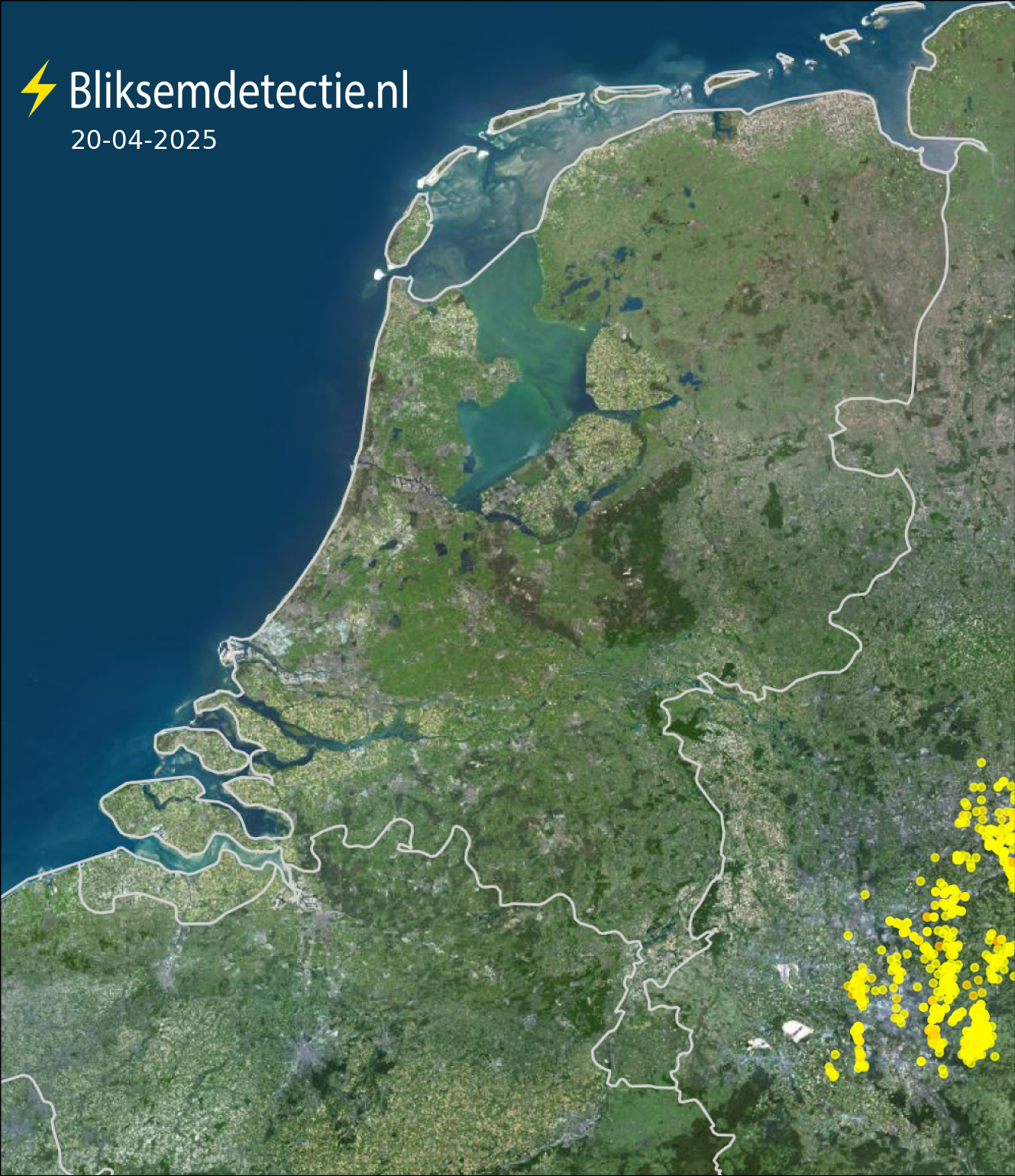 Bliksemkaart Nederland 20 april 2025