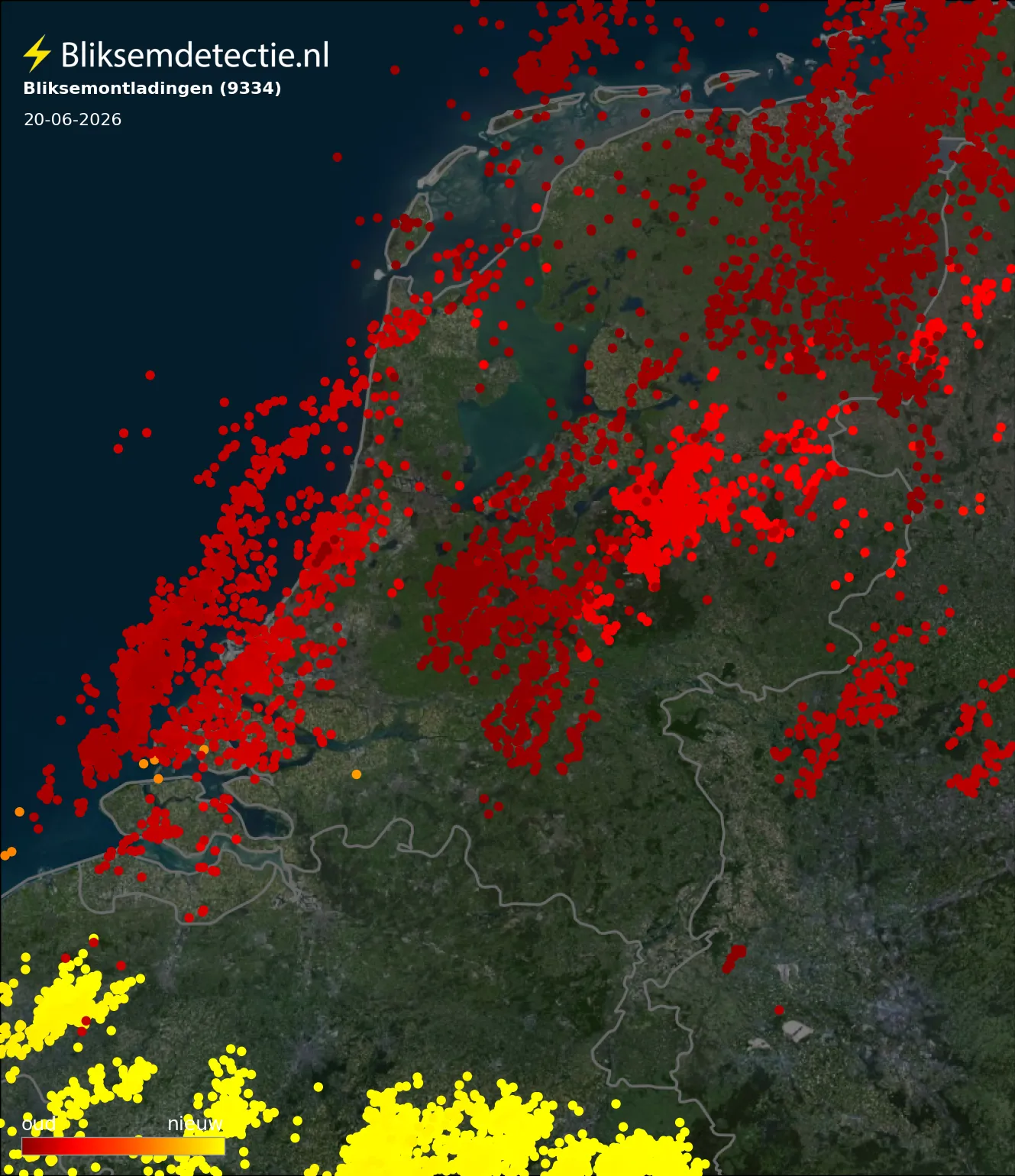 Bliksemkaart Nederland 20 juni 2026