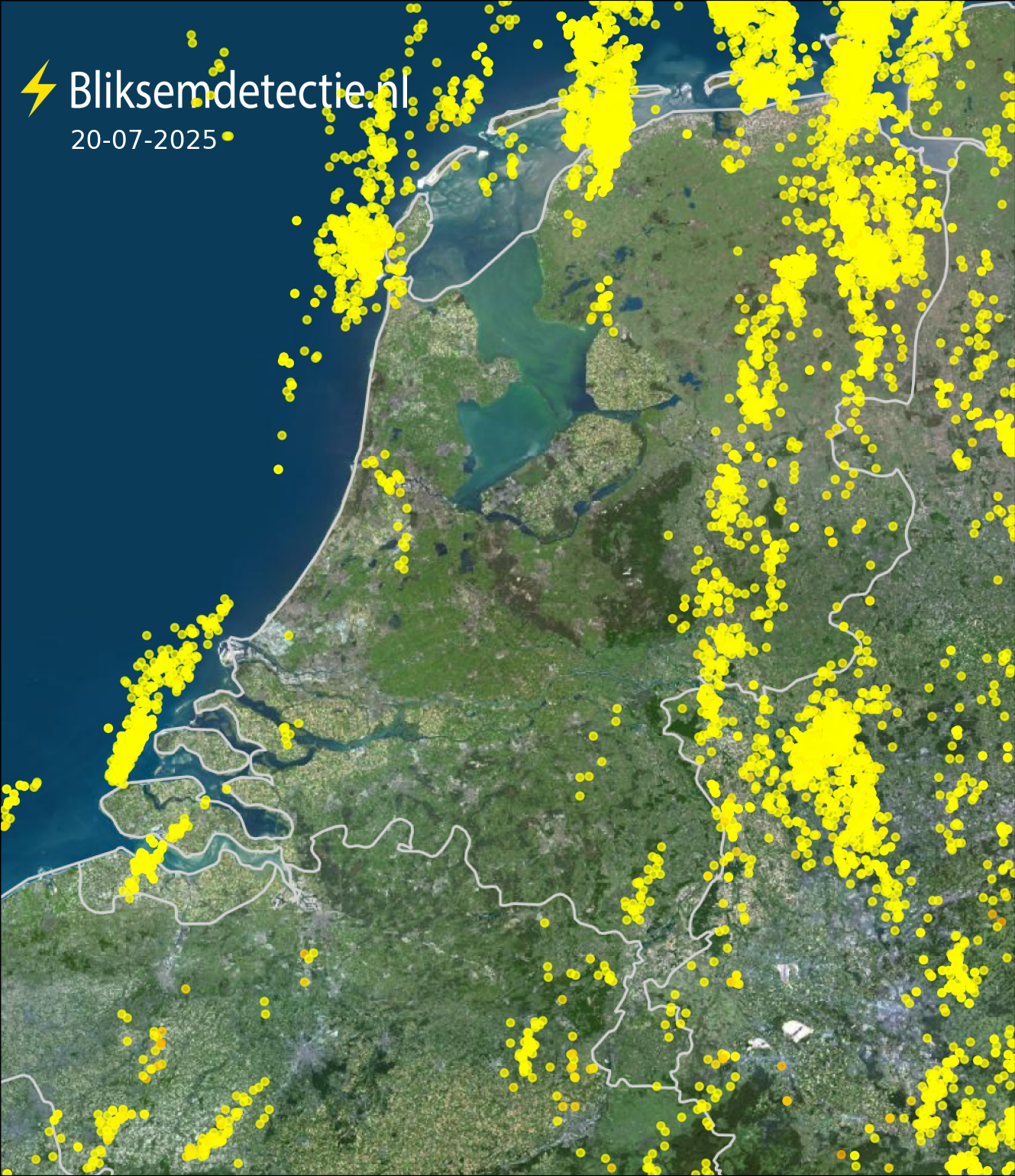 Bliksemkaart Nederland 20 juli 2025
