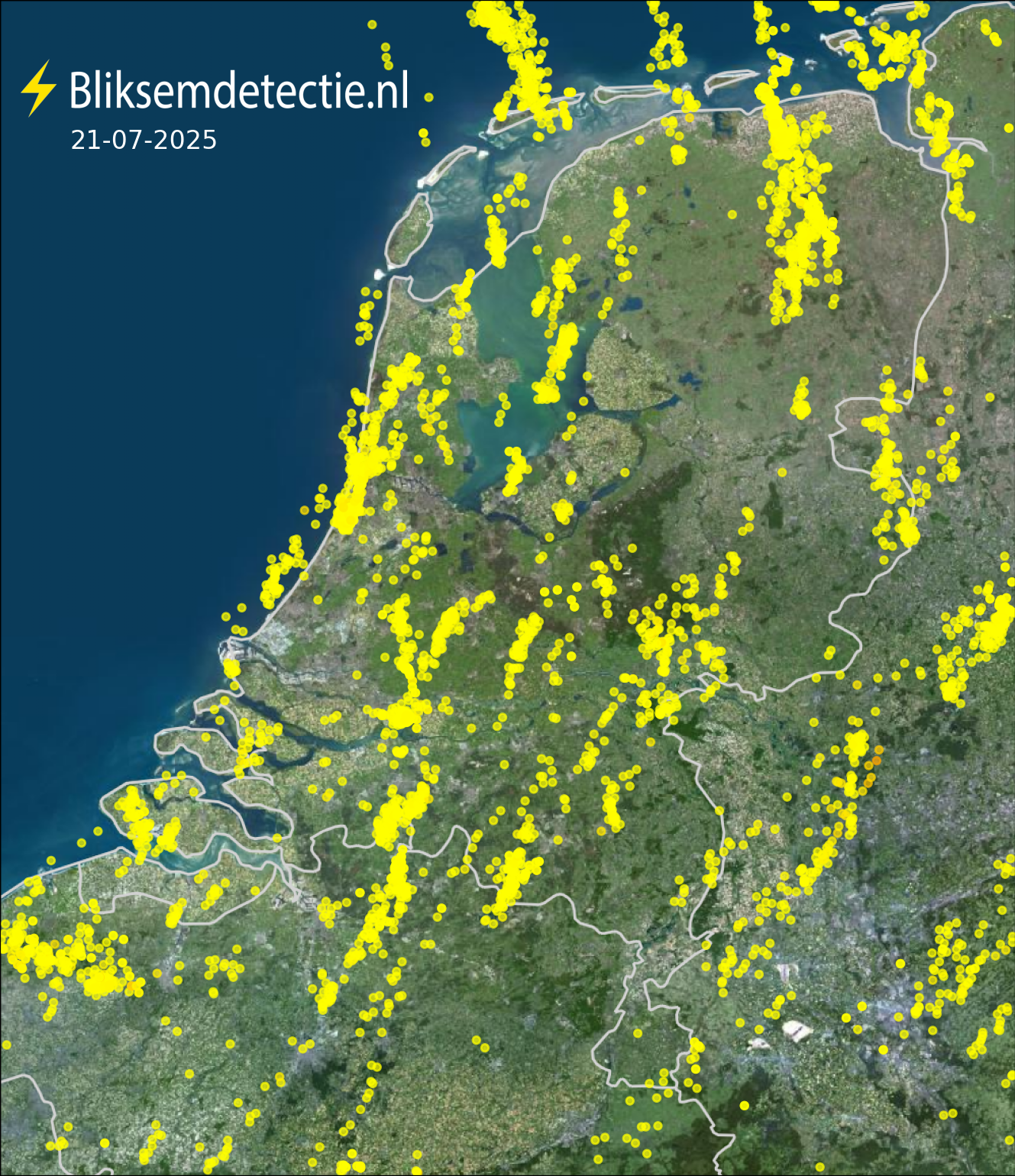 Bliksemkaart Nederland 21 juli 2025