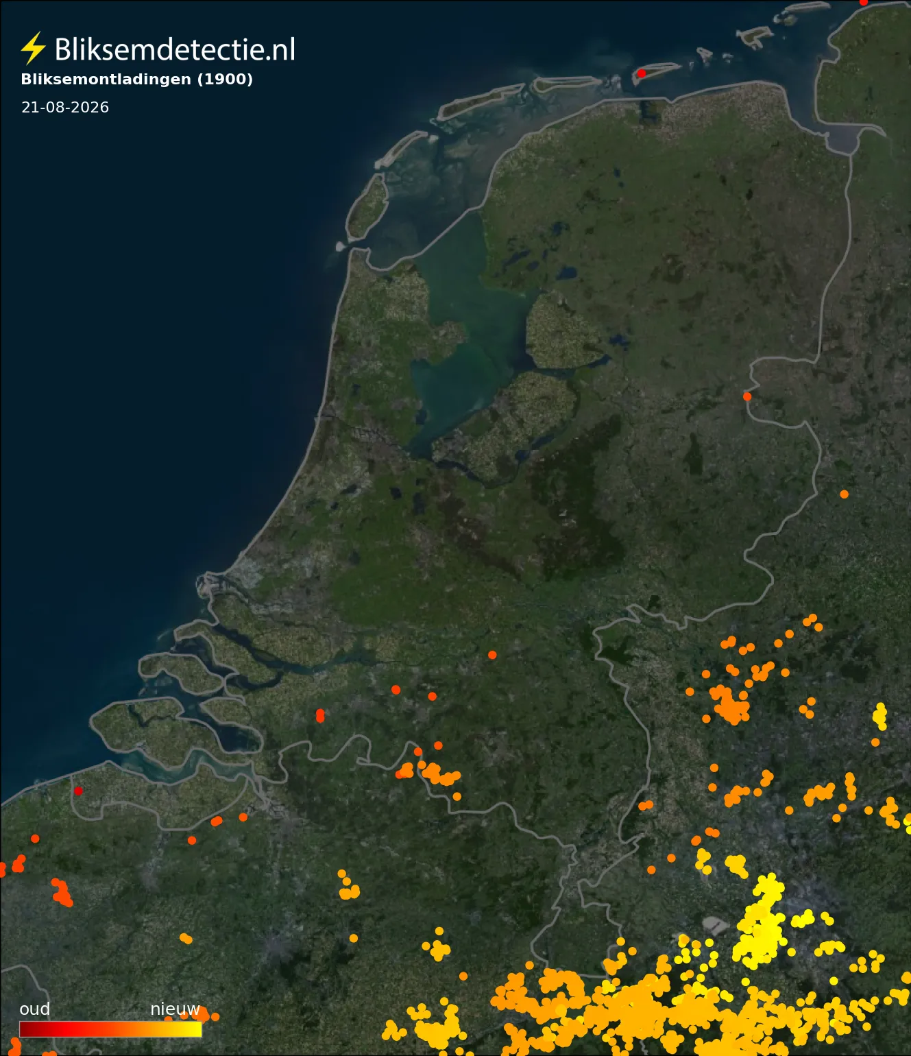 Bliksemkaart Nederland 21 augustus 2026