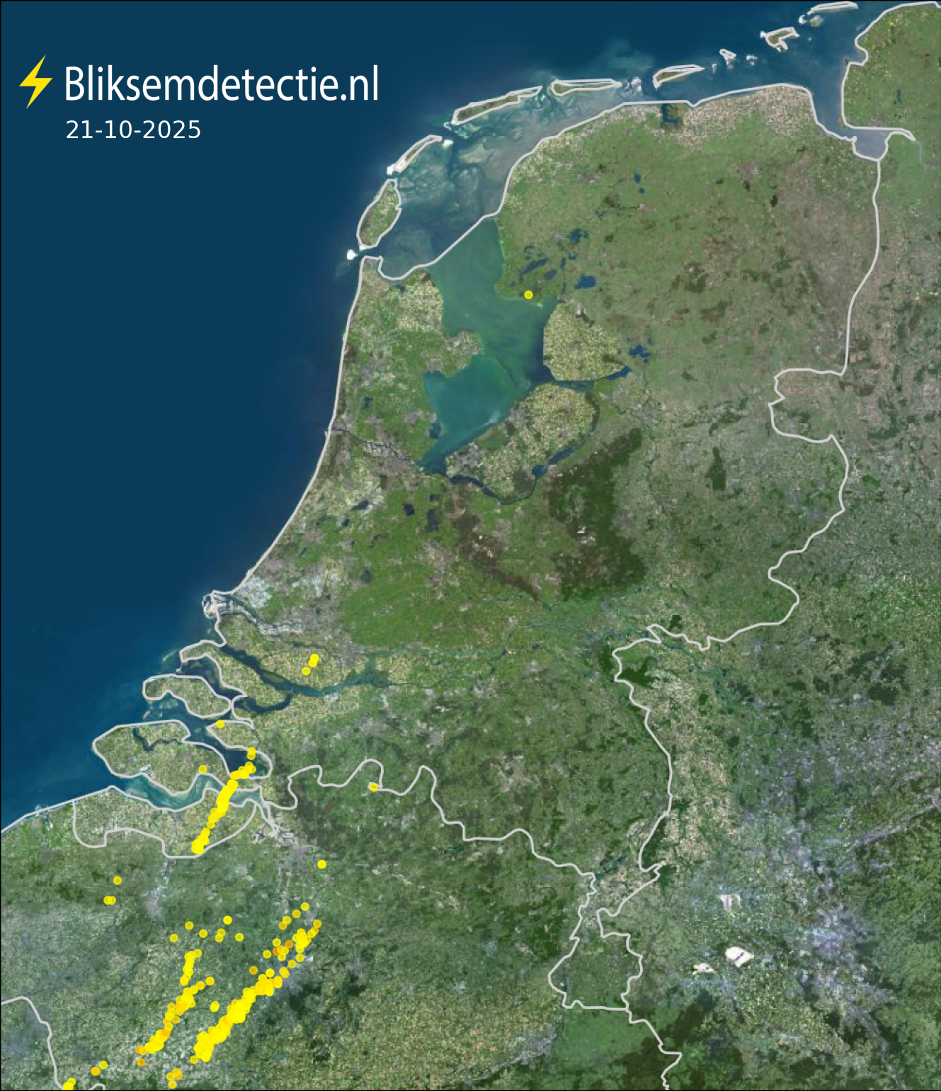 Bliksemkaart Nederland 21 oktober 2025