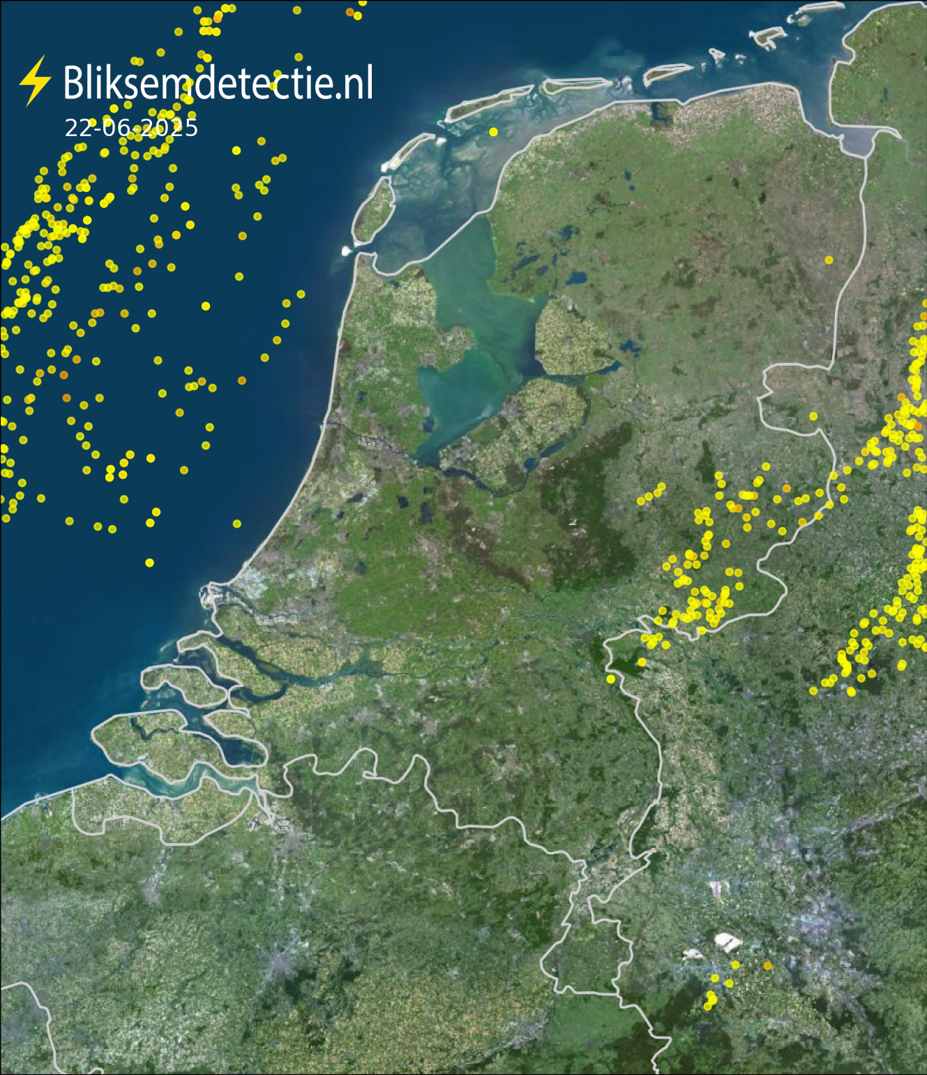 Bliksemkaart Nederland 22 juni 2025