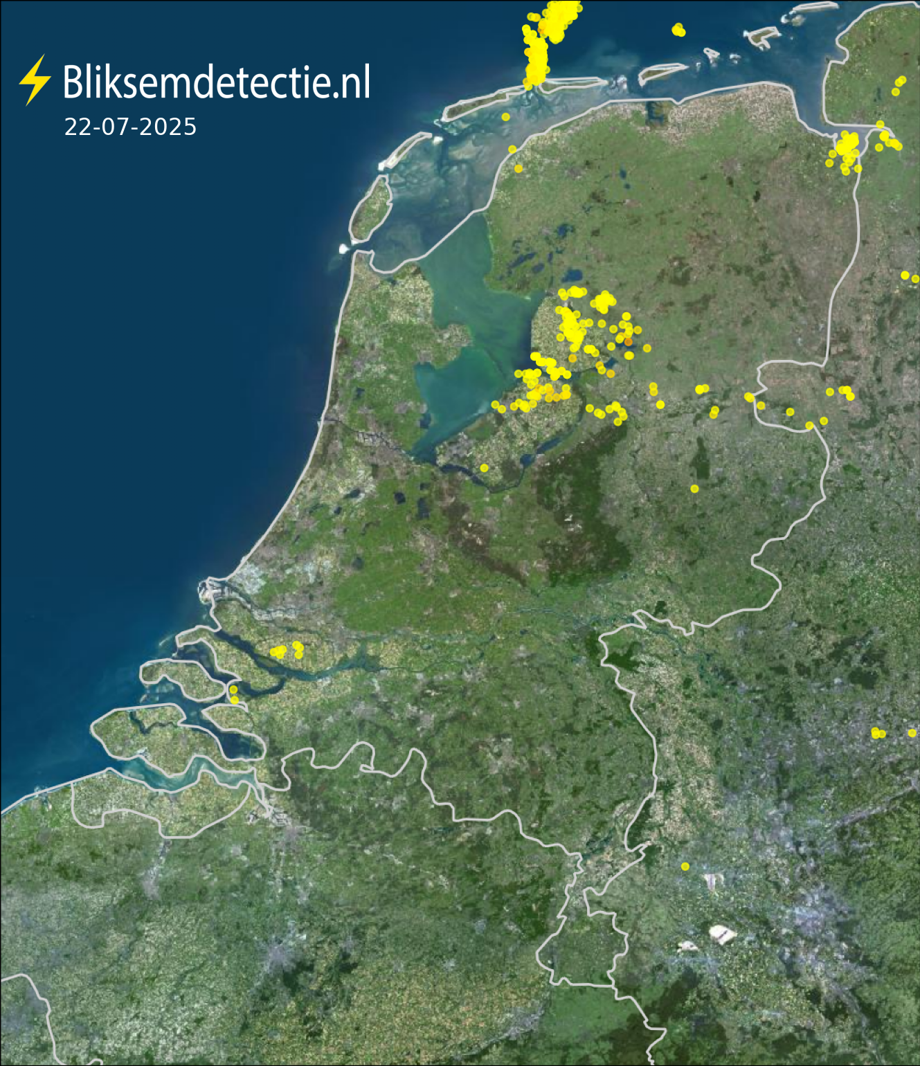 Bliksemkaart Nederland 22 juli 2025