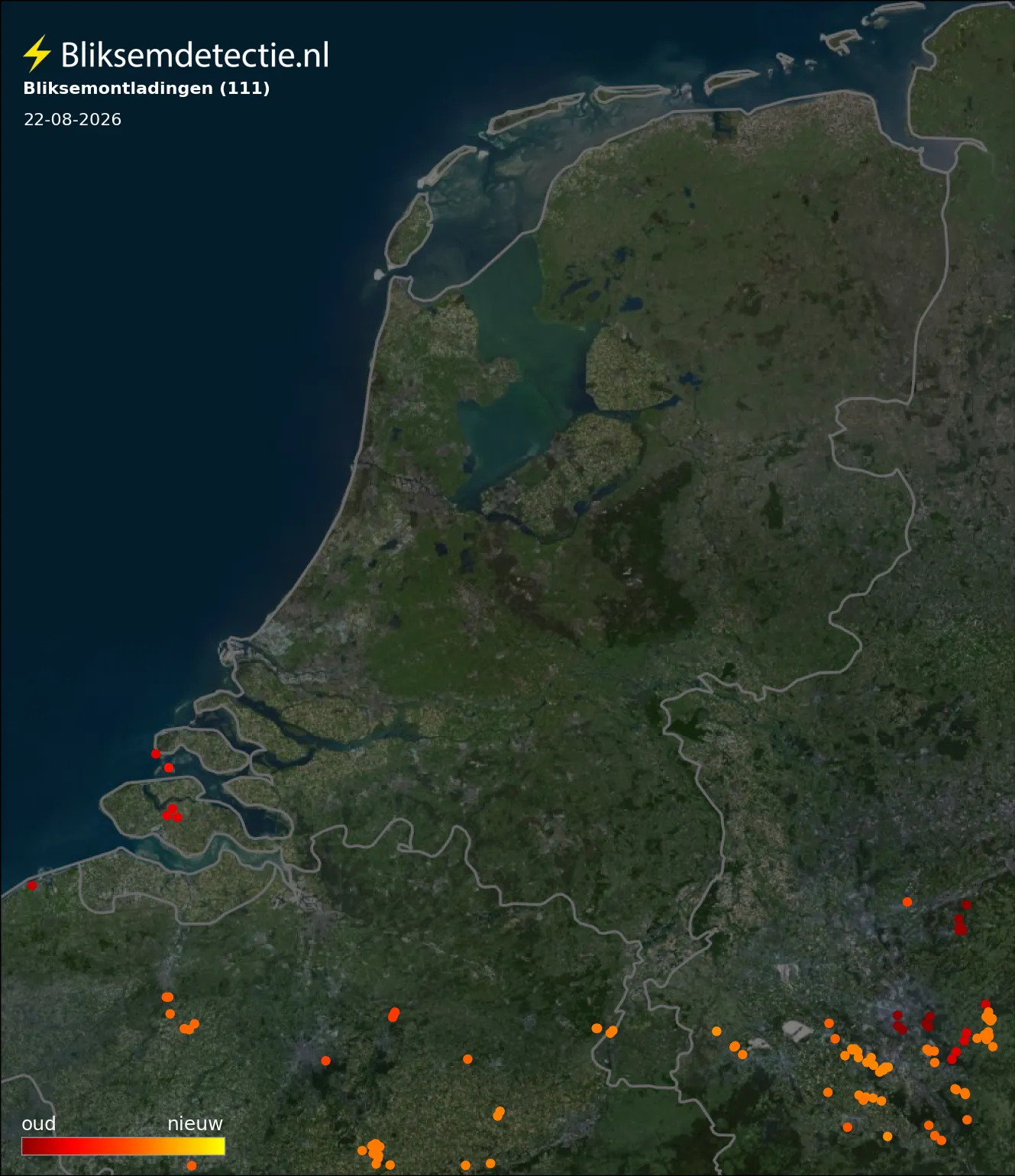Bliksemkaart Nederland 22 augustus 2026