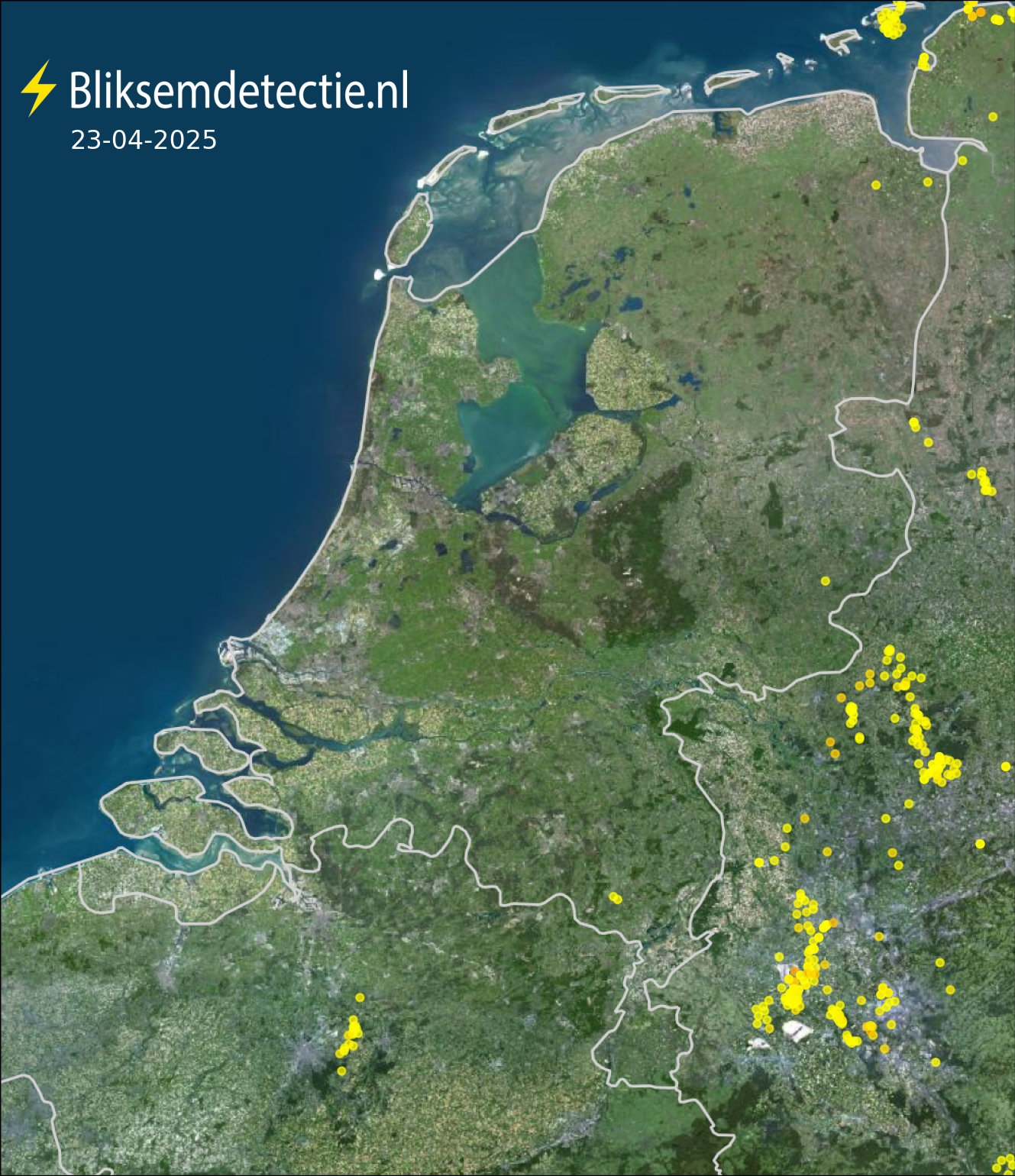 Bliksemkaart Nederland 23 april 2025