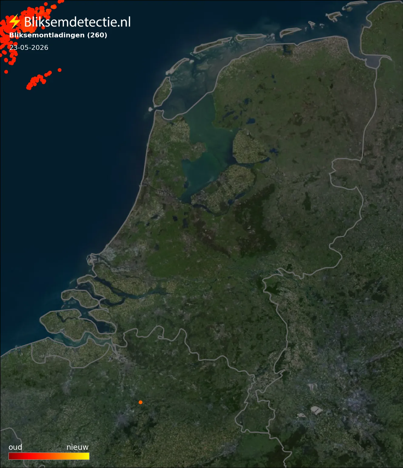 Bliksemkaart Nederland 23 mei 2026