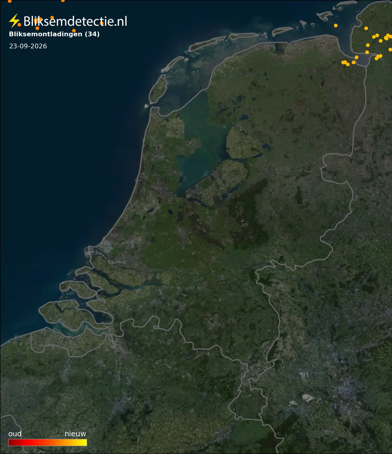 Bliksemkaart Nederland 23 september 2026