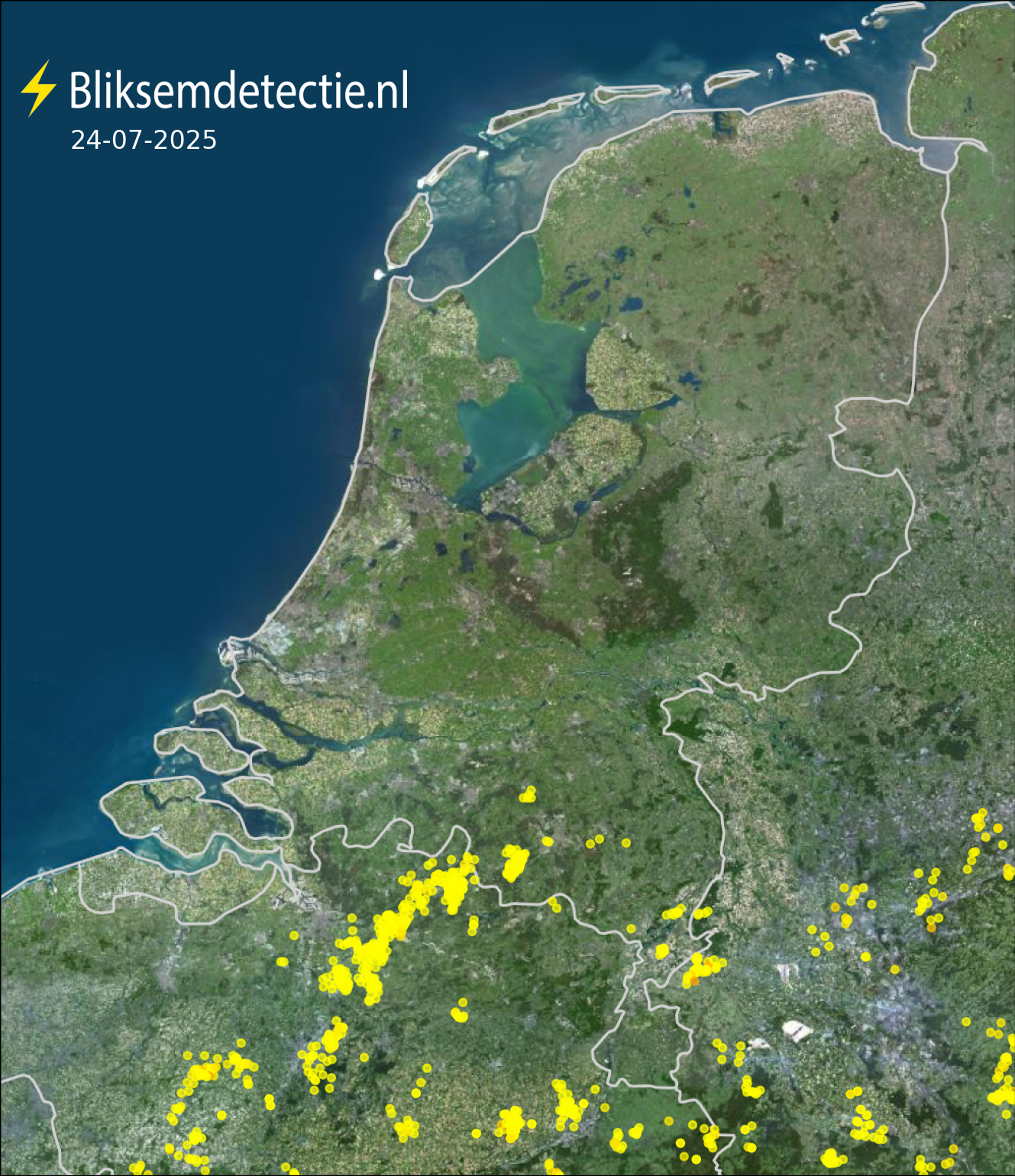 Bliksemkaart Nederland 24 juli 2025