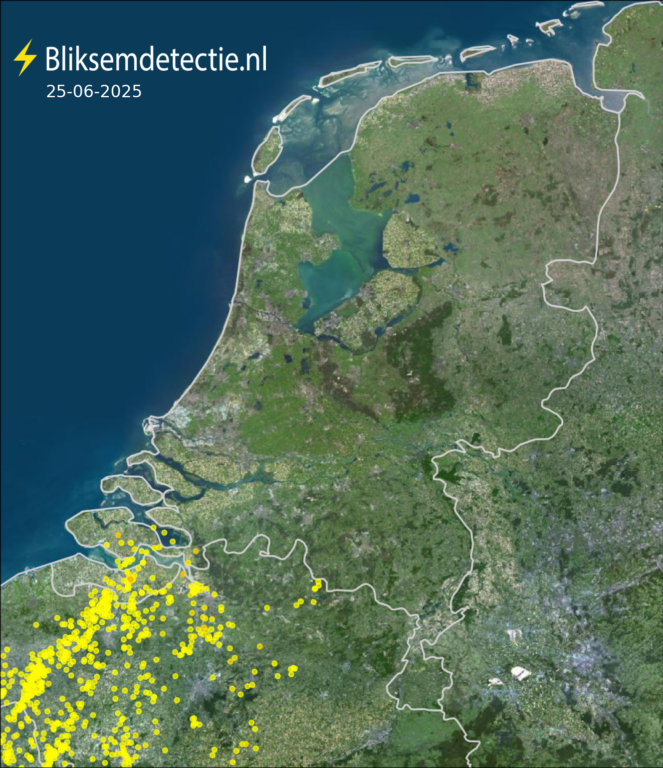 Bliksemkaart Nederland 25 juni 2025