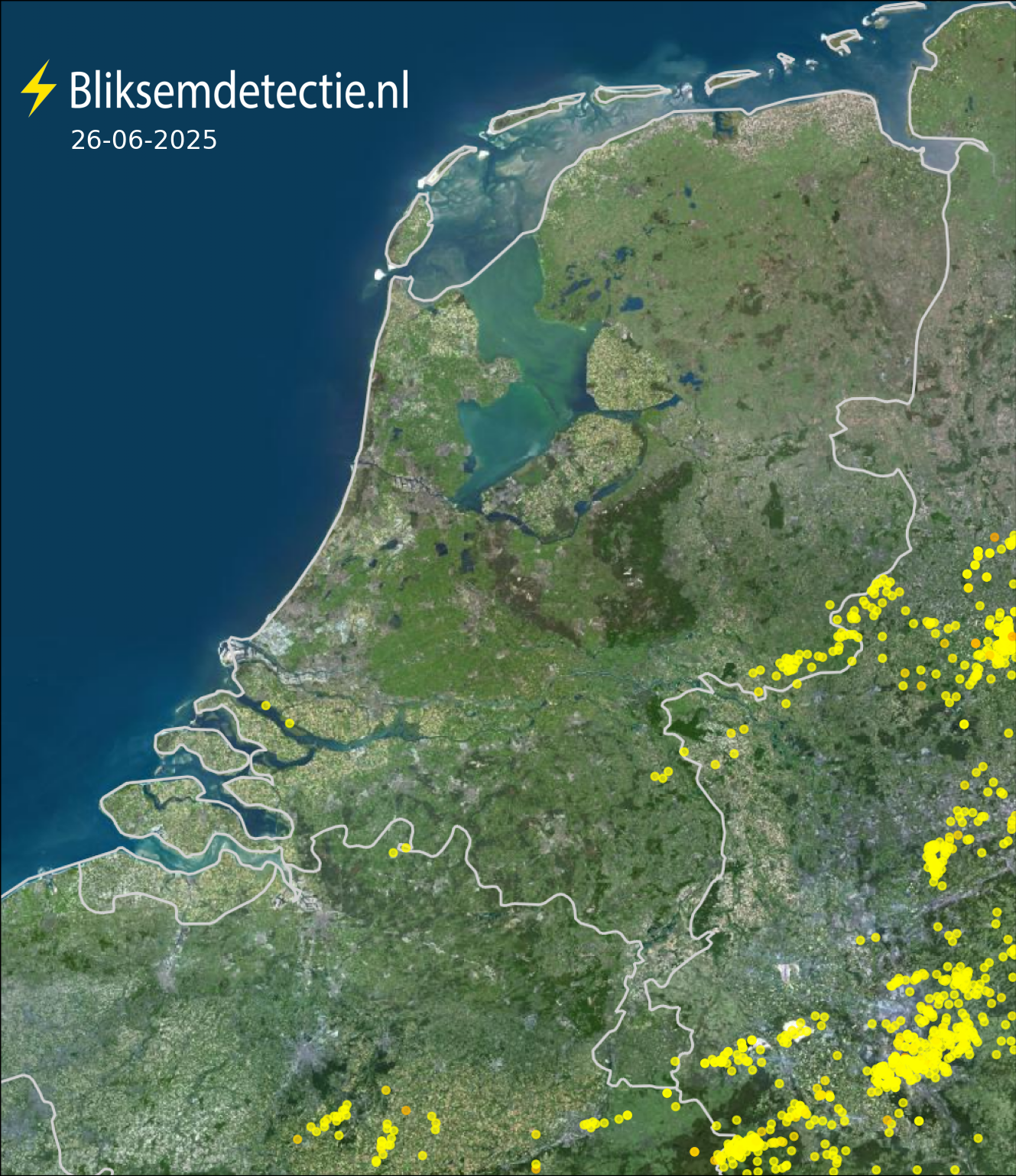 Bliksemkaart Nederland 26 juni 2025