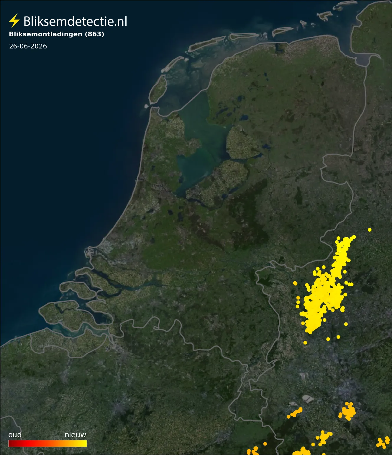 Bliksemkaart Nederland 26 juni 2026