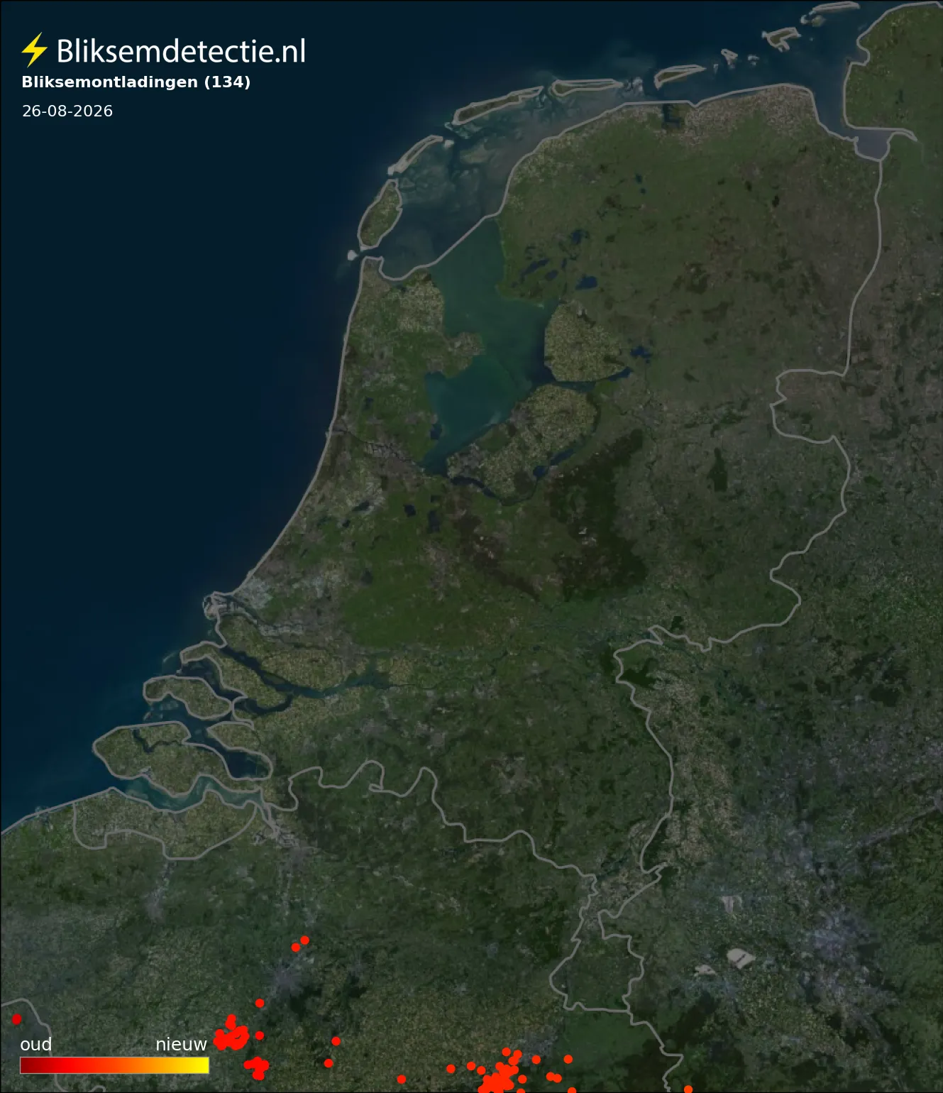 Bliksemkaart Nederland 26 augustus 2026