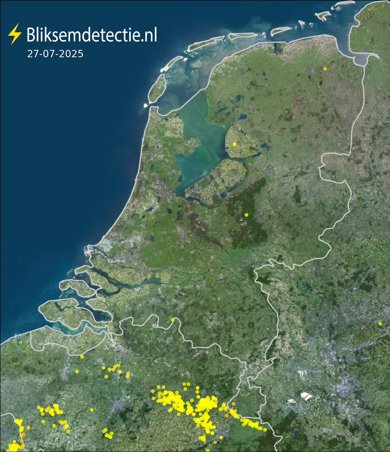 Bliksemkaart Nederland 27 juli 2025