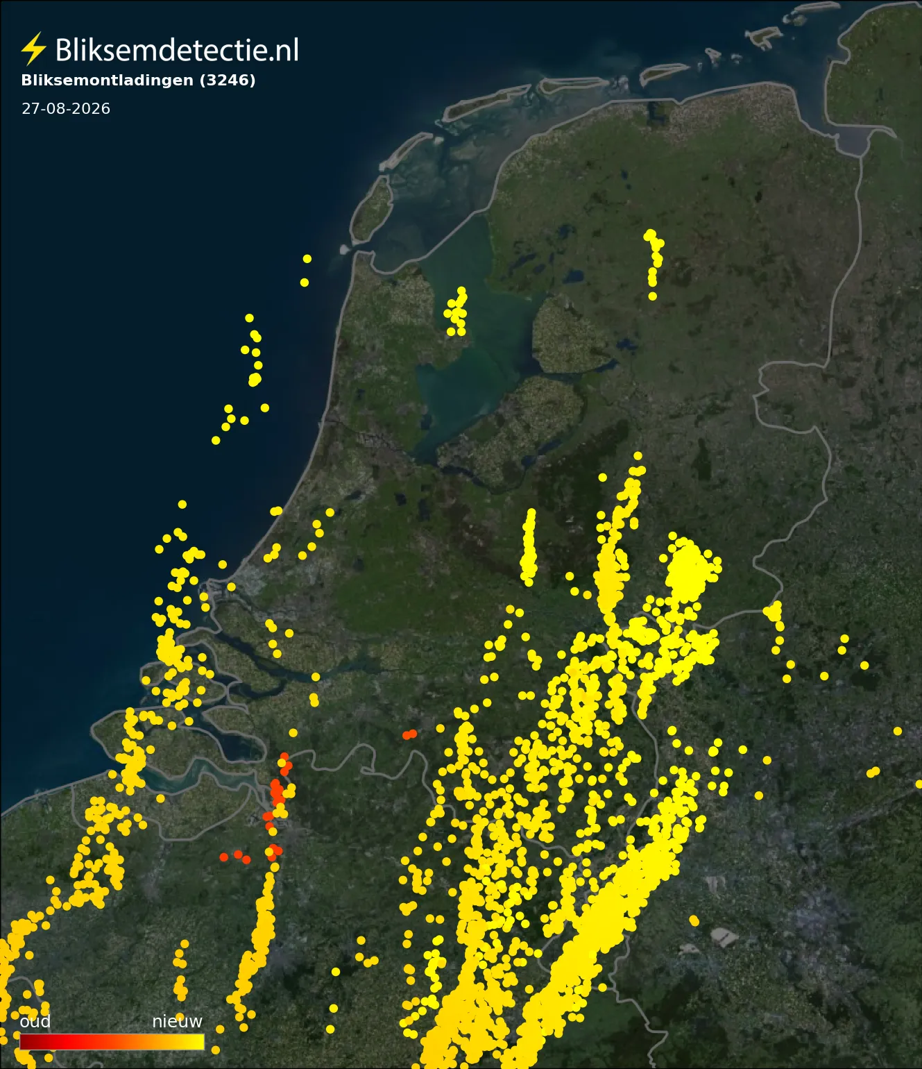 Bliksemkaart Nederland 27 augustus 2026