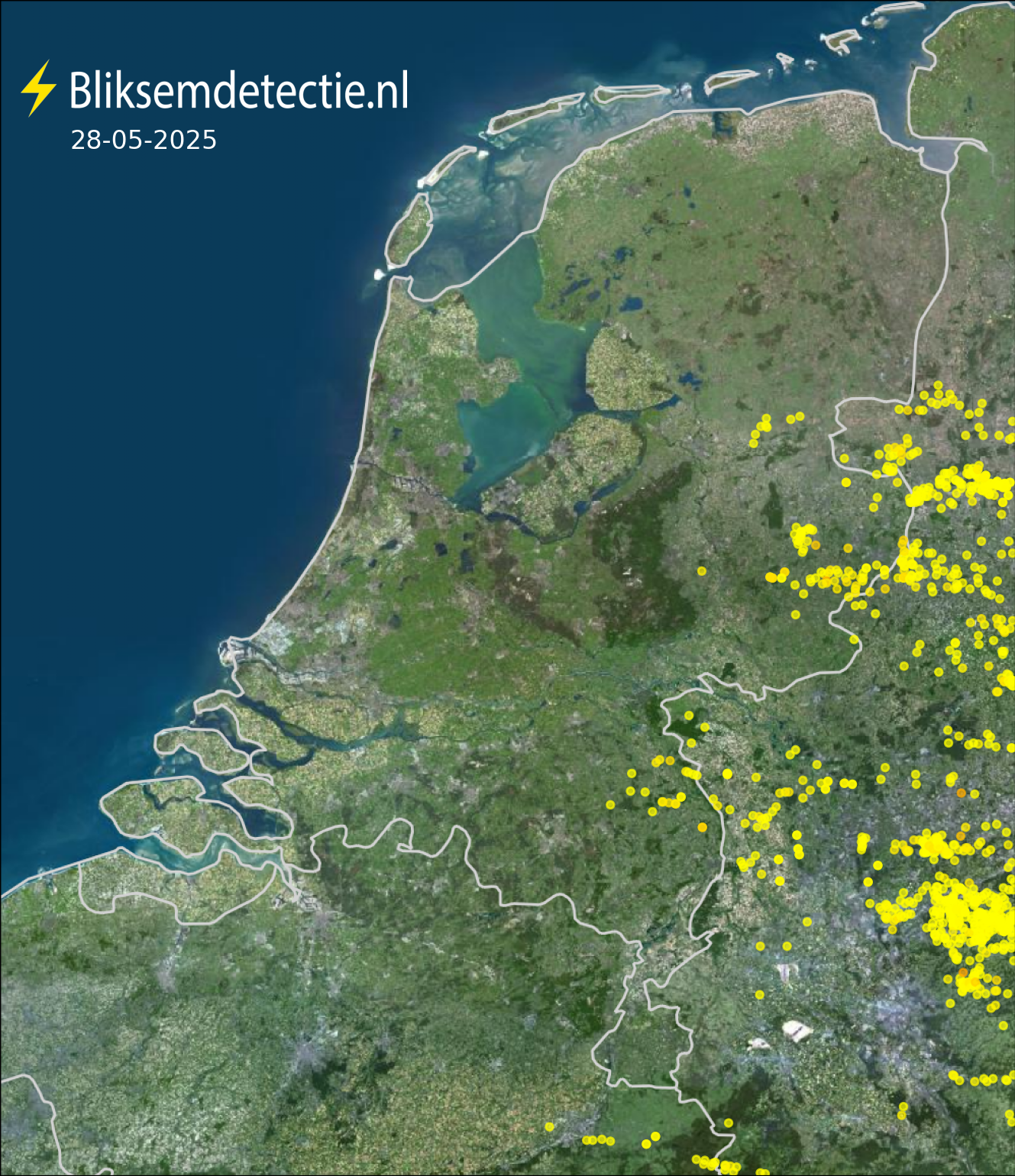 Bliksemkaart Nederland 28 mei 2025