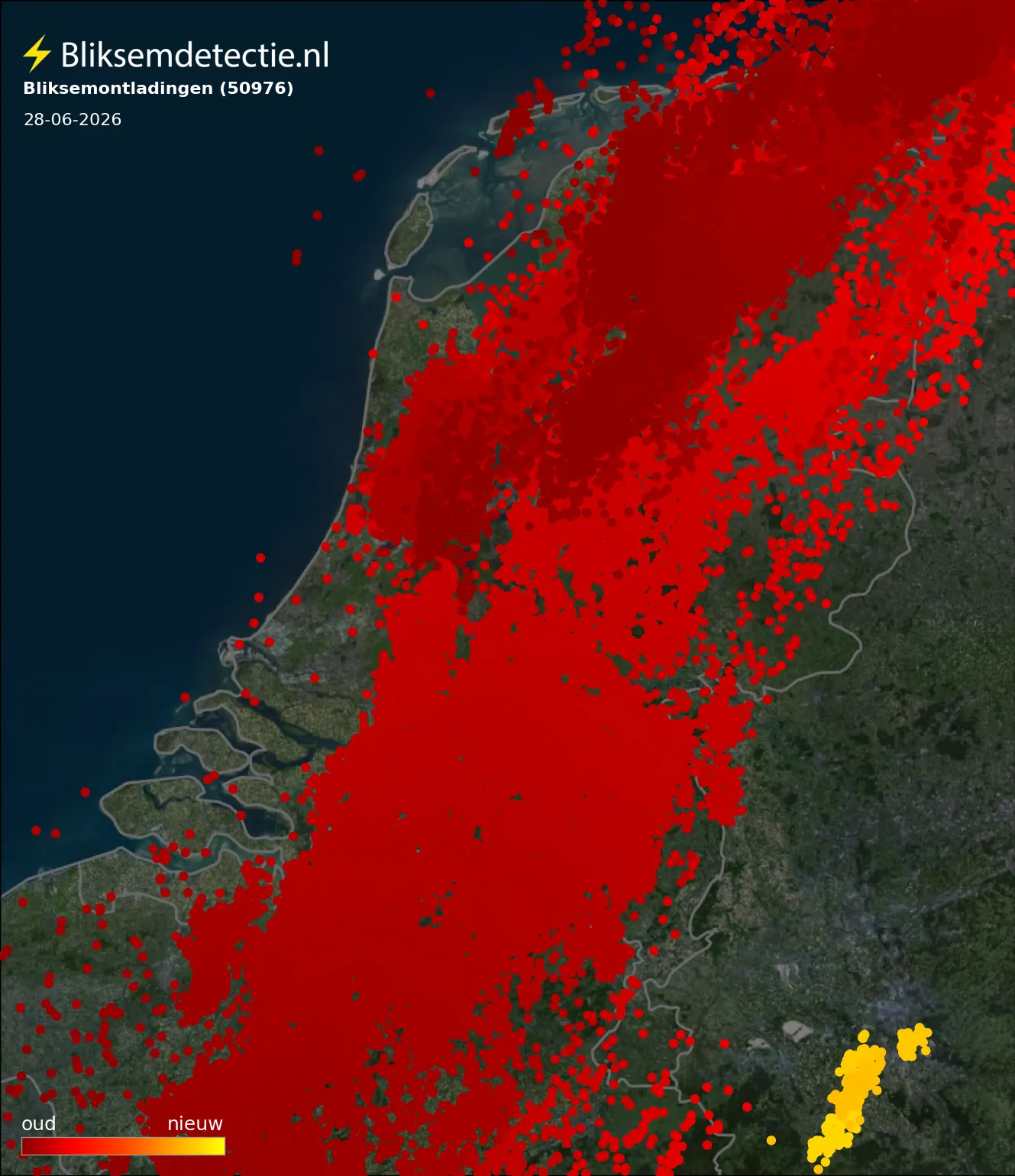 Bliksemkaart Nederland 28 juni 2026