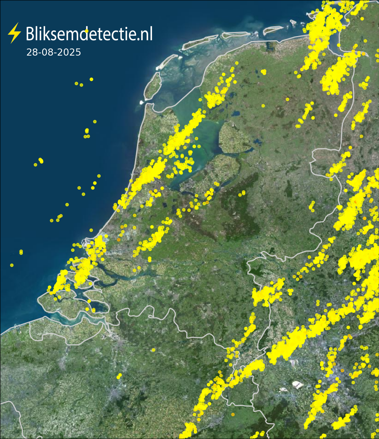 Bliksemkaart Nederland 28 augustus 2025