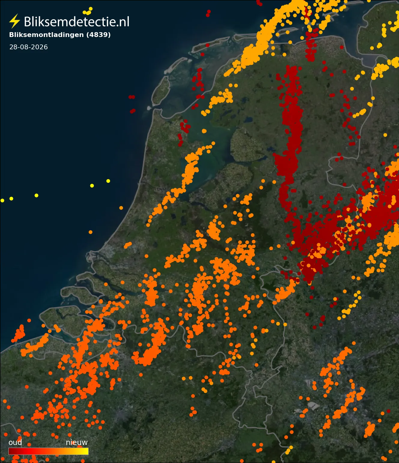 Bliksemkaart Nederland 28 augustus 2026
