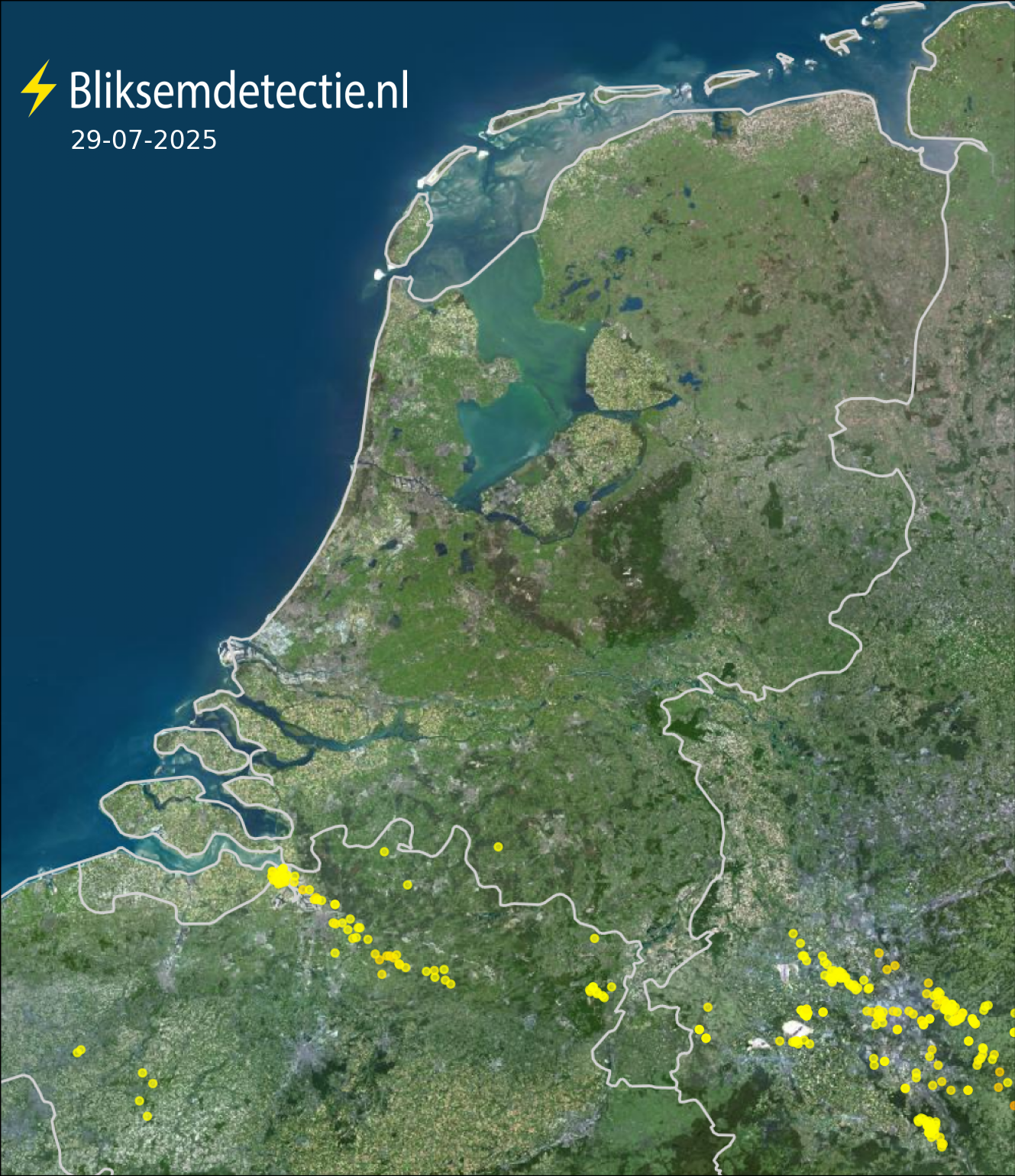 Bliksemkaart Nederland 29 juli 2025
