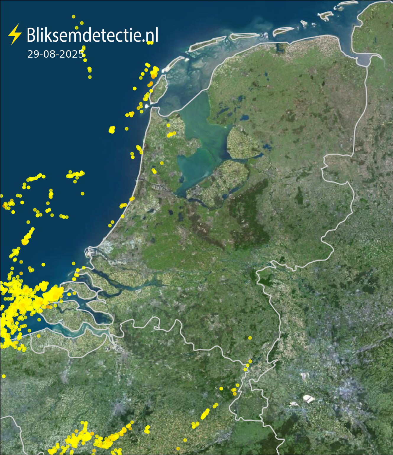 Bliksemkaart Nederland 29 augustus 2025
