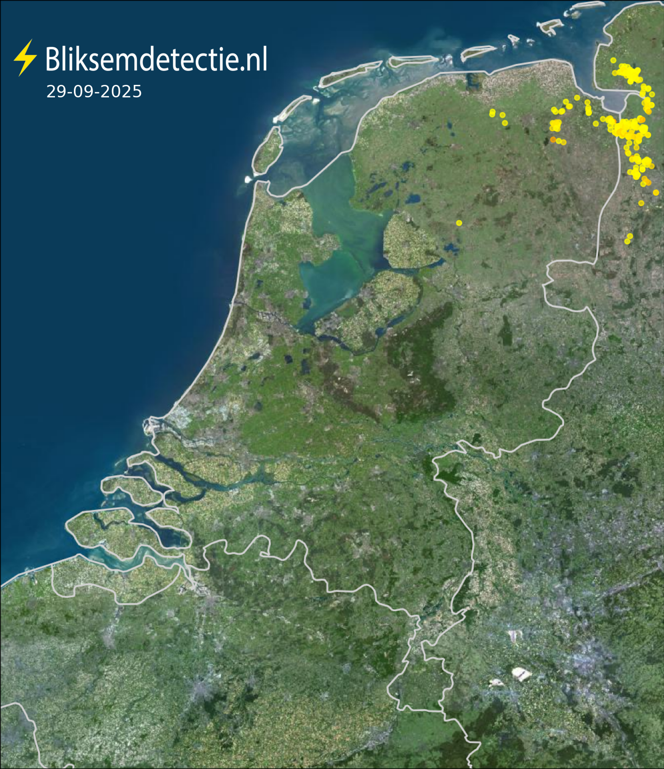 Bliksemkaart Nederland 29 september 2025