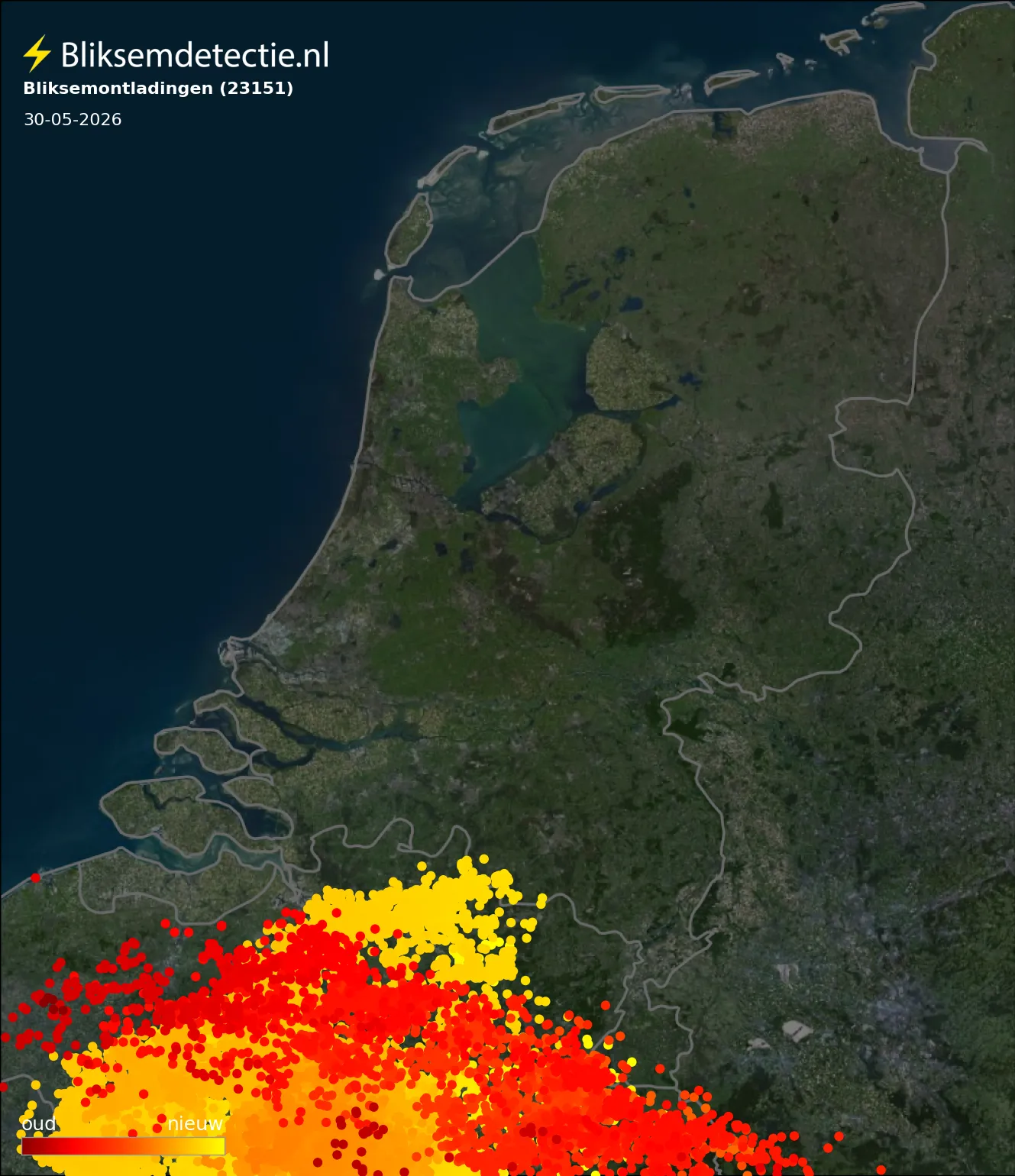 Bliksemkaart Nederland 30 mei 2026