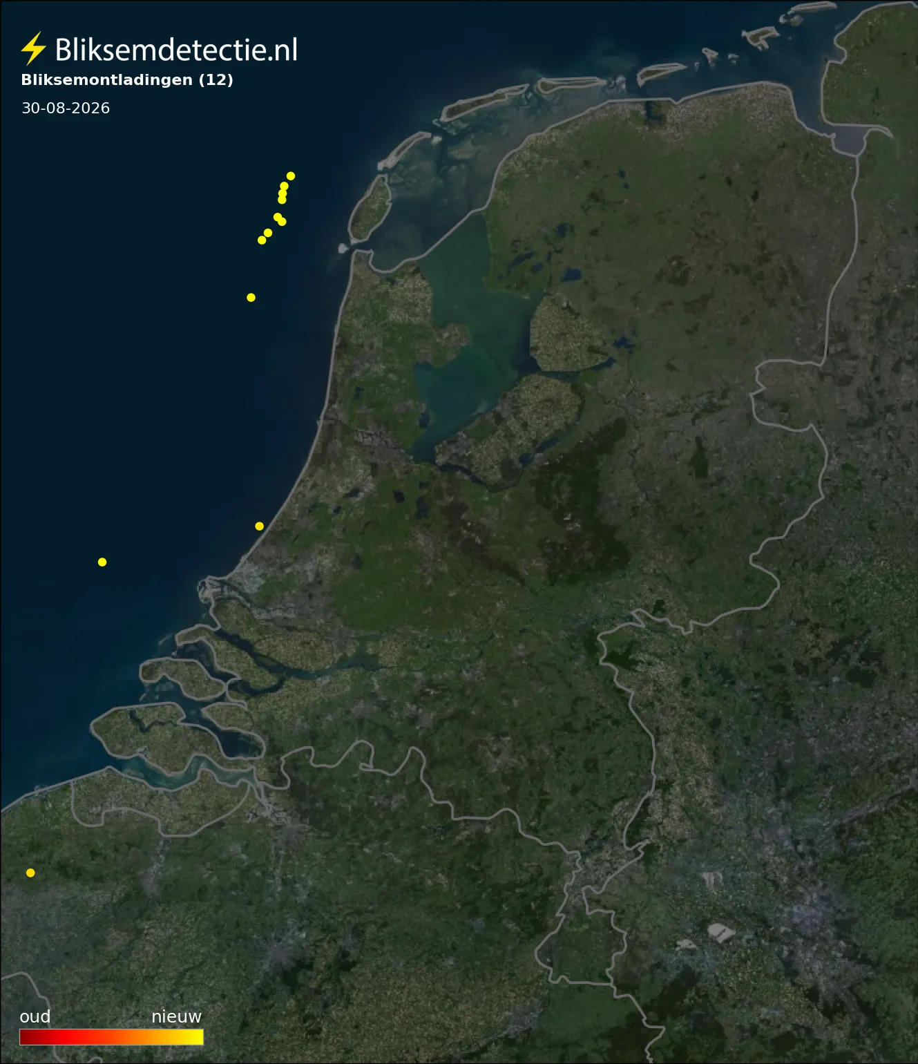 Bliksemkaart Nederland 30 augustus 2026