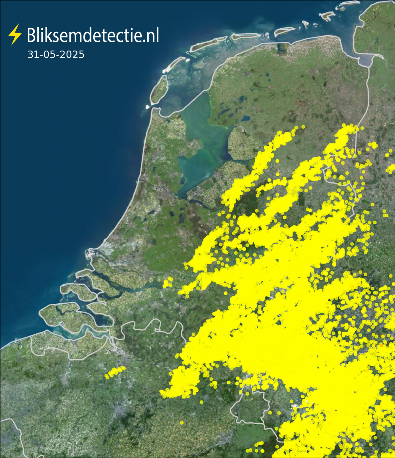 Bliksemkaart Nederland 31 mei 2025