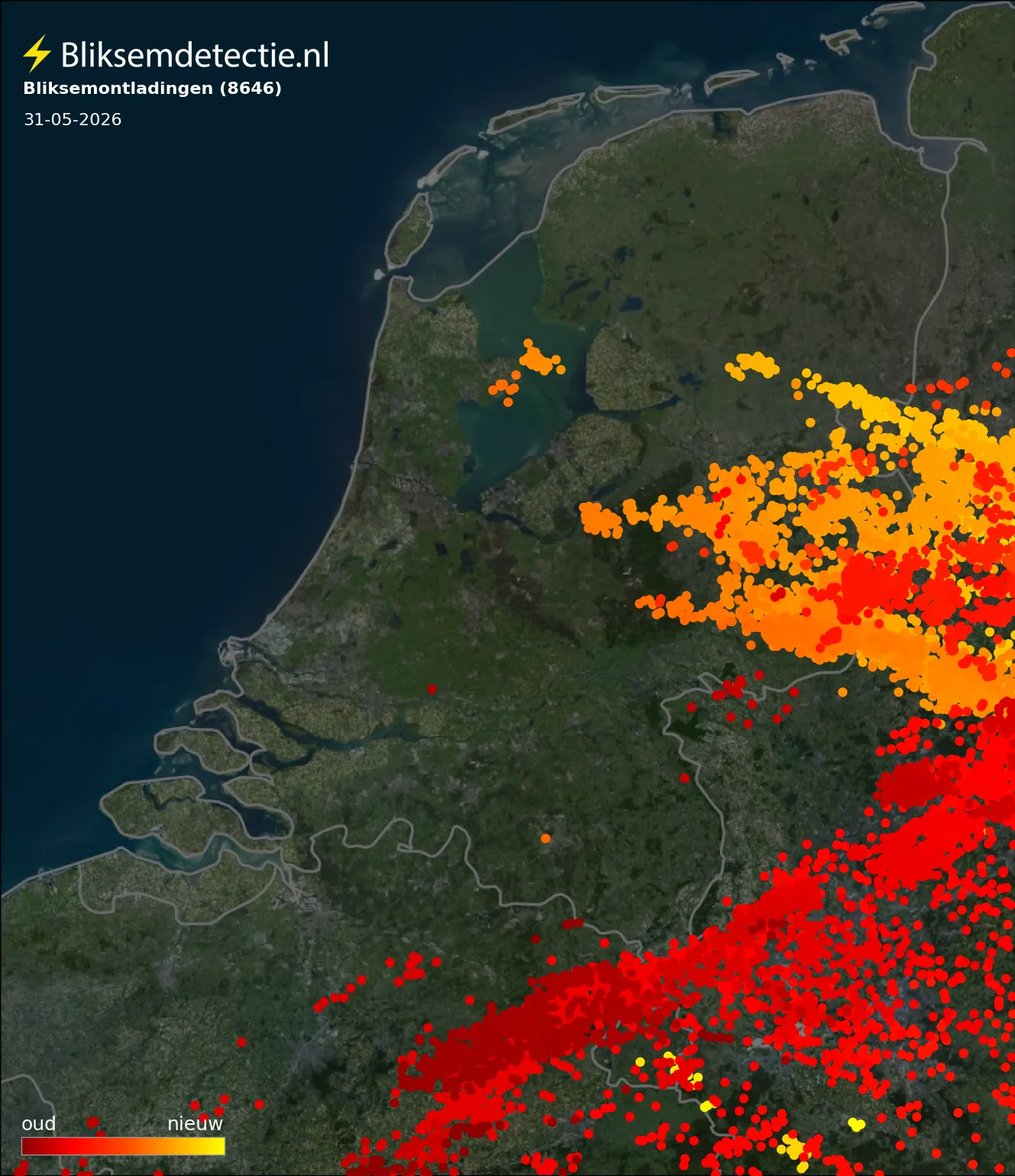 Bliksemkaart Nederland 31 mei 2026