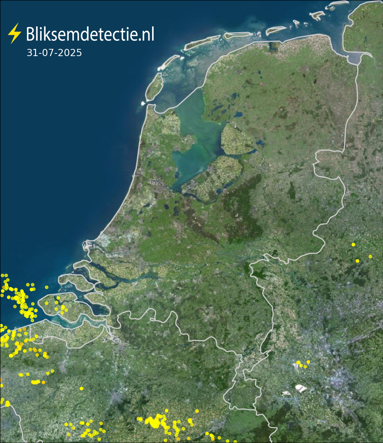 Bliksemkaart Nederland 31 juli 2025