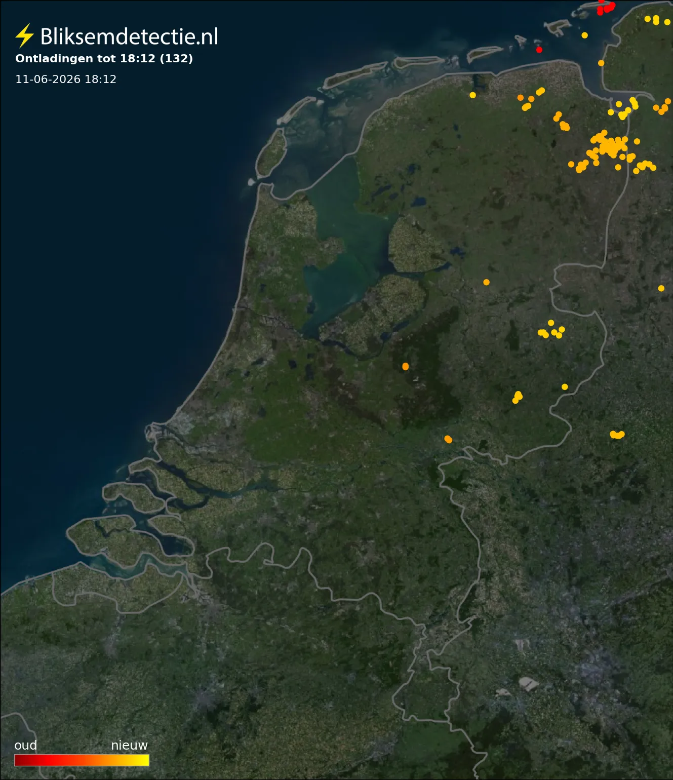 Bliksemkaart Nederland 17 juni 2026
